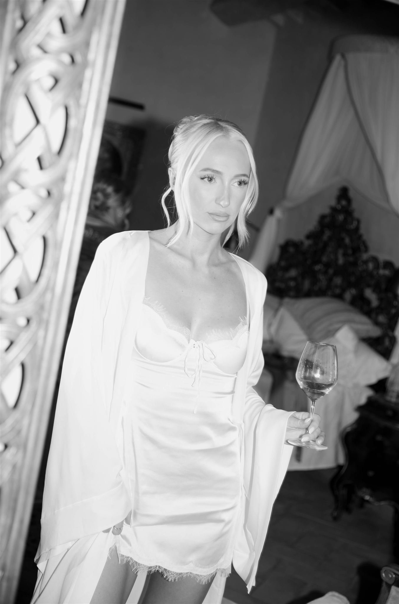 A bride on her wedding day at Villa Petriolo in Tuscany, Italy.