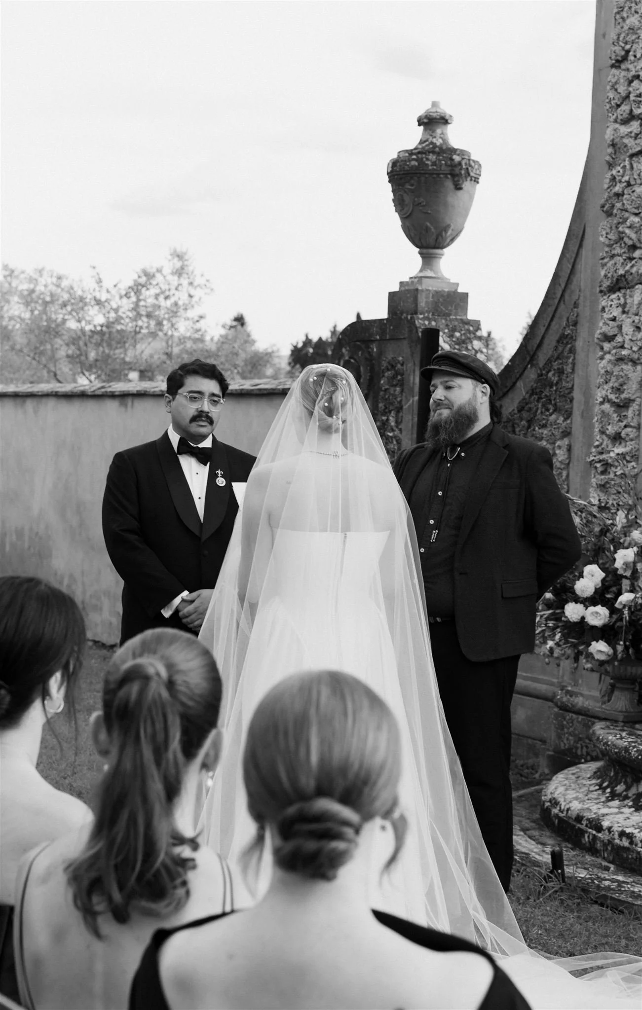 Garden Wedding Ceremony on a wedding day at Villa Medicea Di Lilliano in Tuscany, Italy.