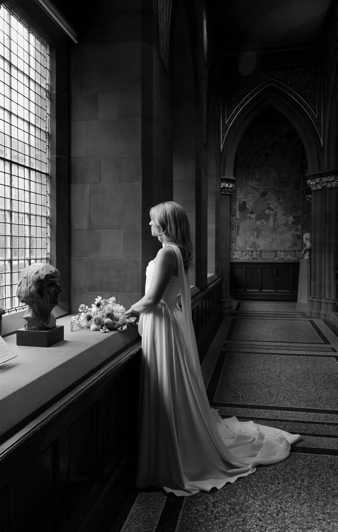 A wedding day at The Scottish National Portrait Gallery in Edinburgh, Scotland.