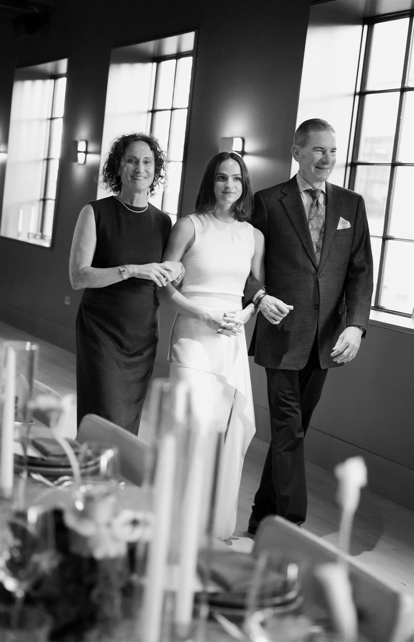 Downtown Chicago wedding rehearsal dinner with stunning florals at Maxwells Trading.