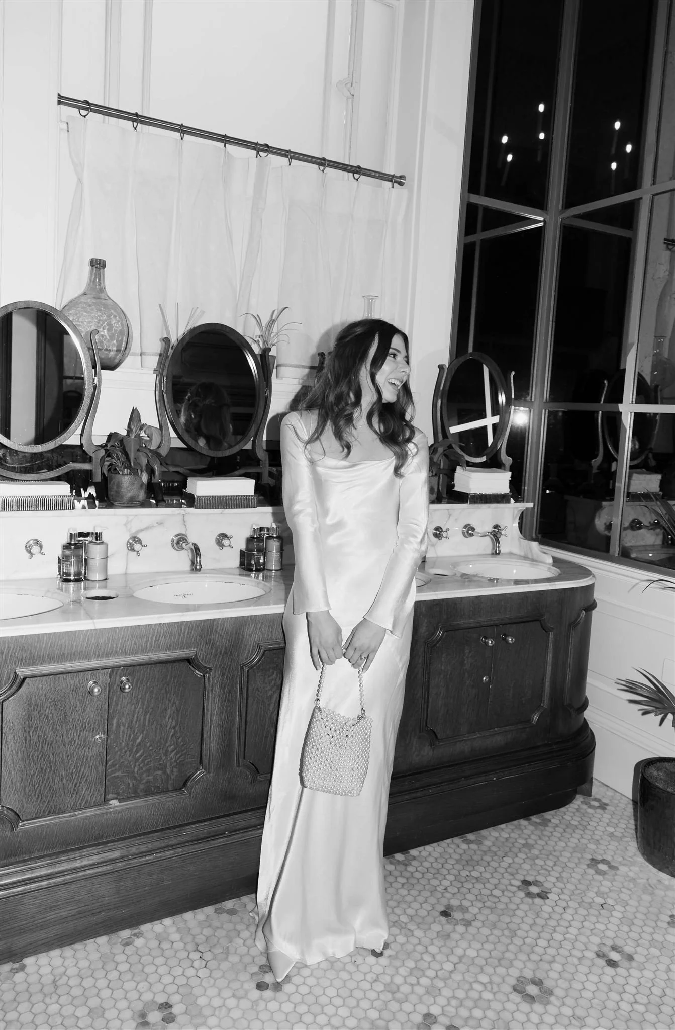 The Bride photographed by an Edinburgh Wedding Photographer in an editorial style in the Gleneagles Townhouse Bathroom.