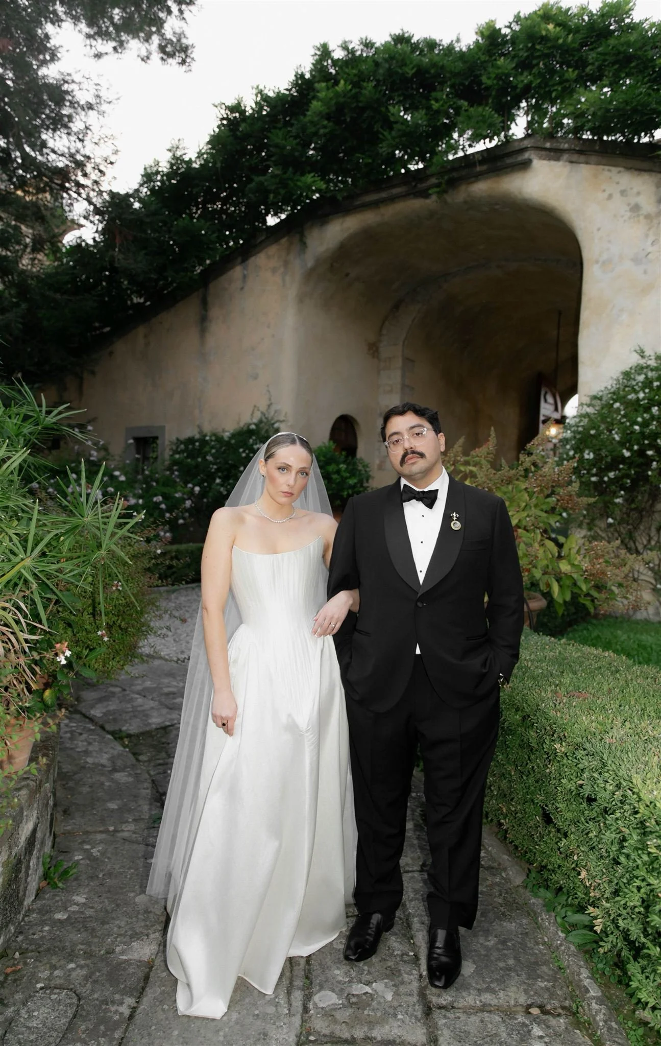 Bride and Groom on a wedding day at Villa Medicea Di Lilliano in Tuscany, Italy.