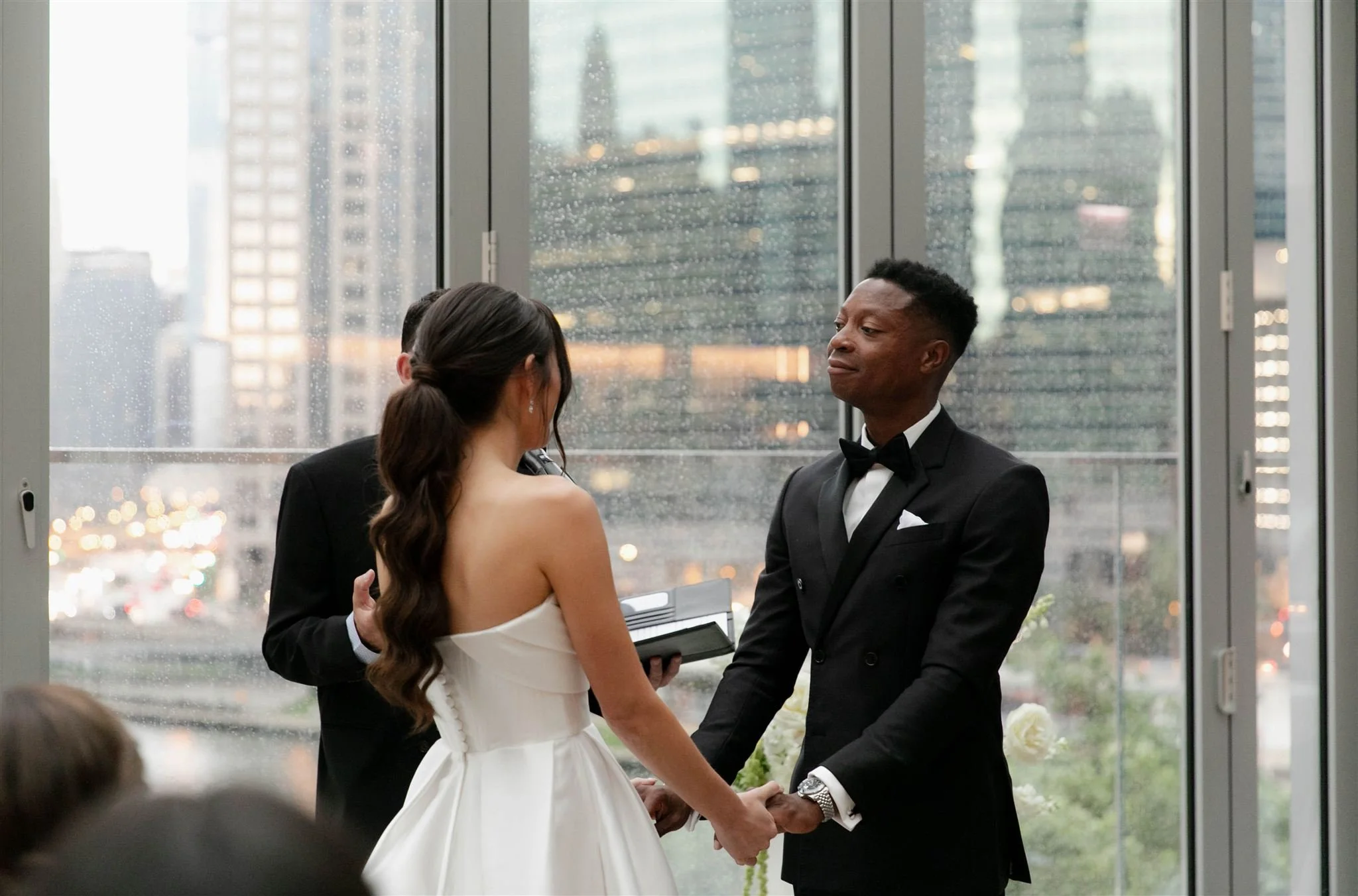 Rooftop wedding ceremony at Gibson's Italia on the Chicago River in Downtown Chicago.