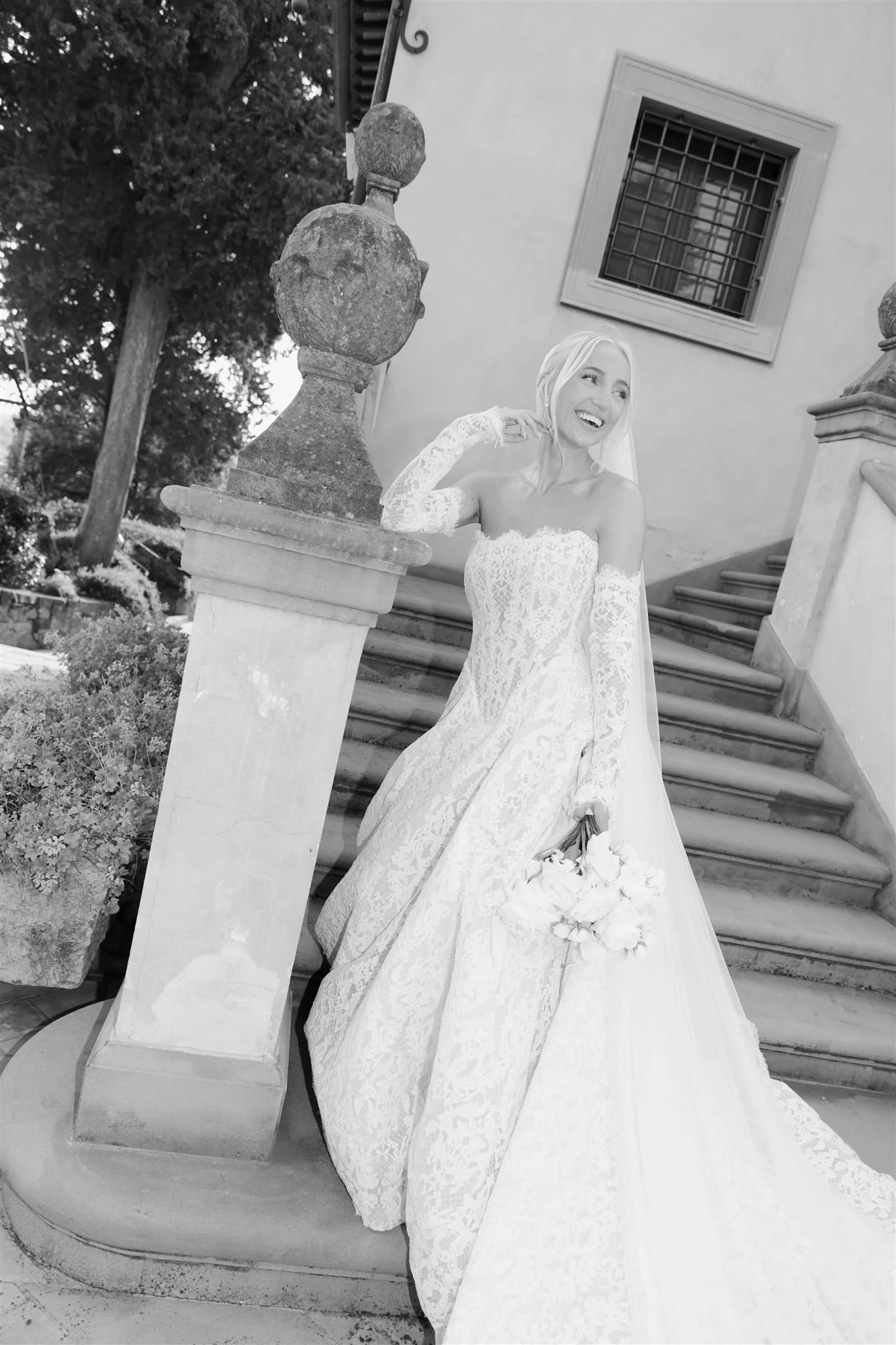 A bride on a wedding day at Tenuta Corbinaia Villa in Tuscany, Italy.