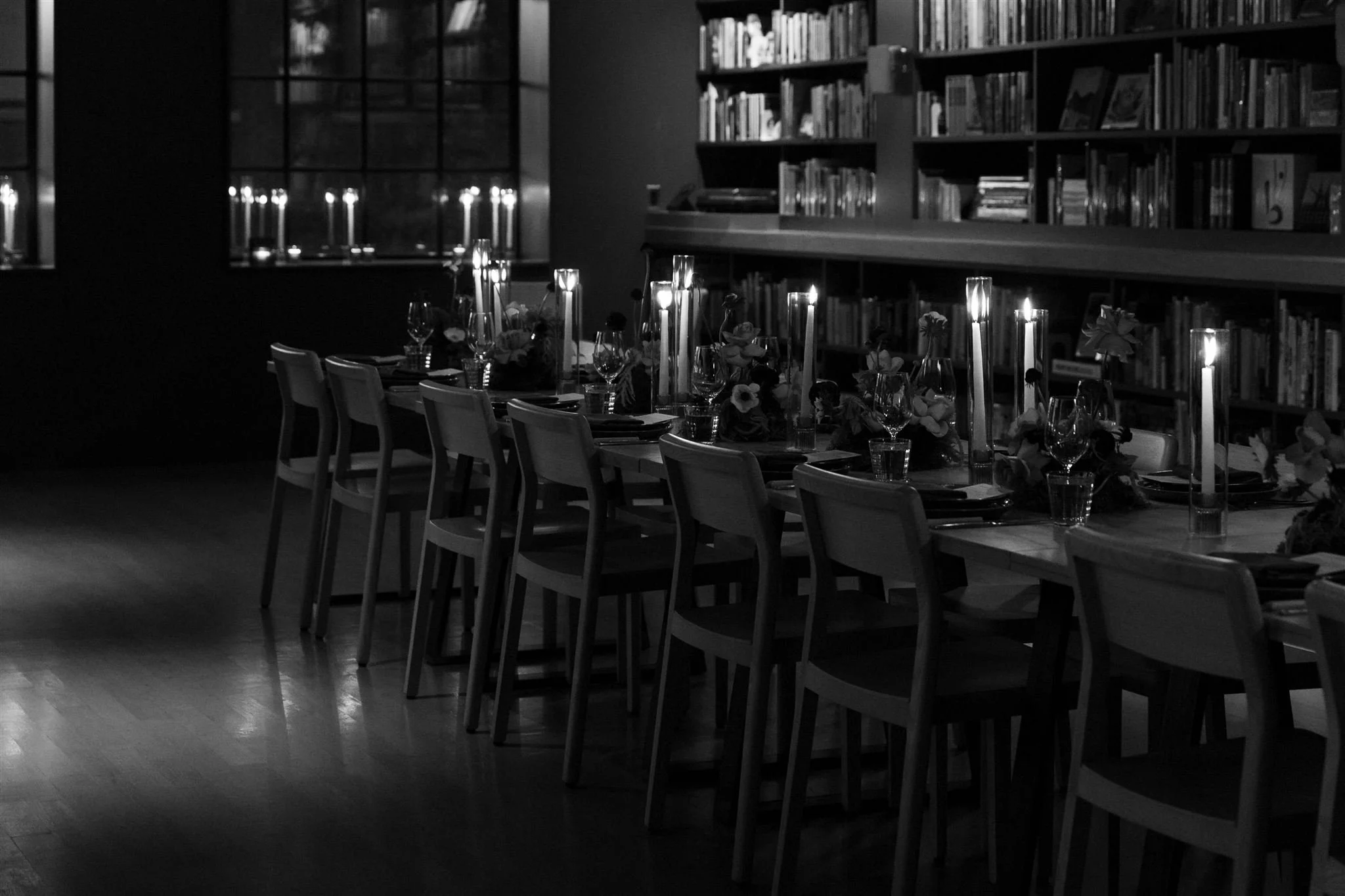 Intimate rehearsal dinner table setting at Maxwells Trading Chicago.