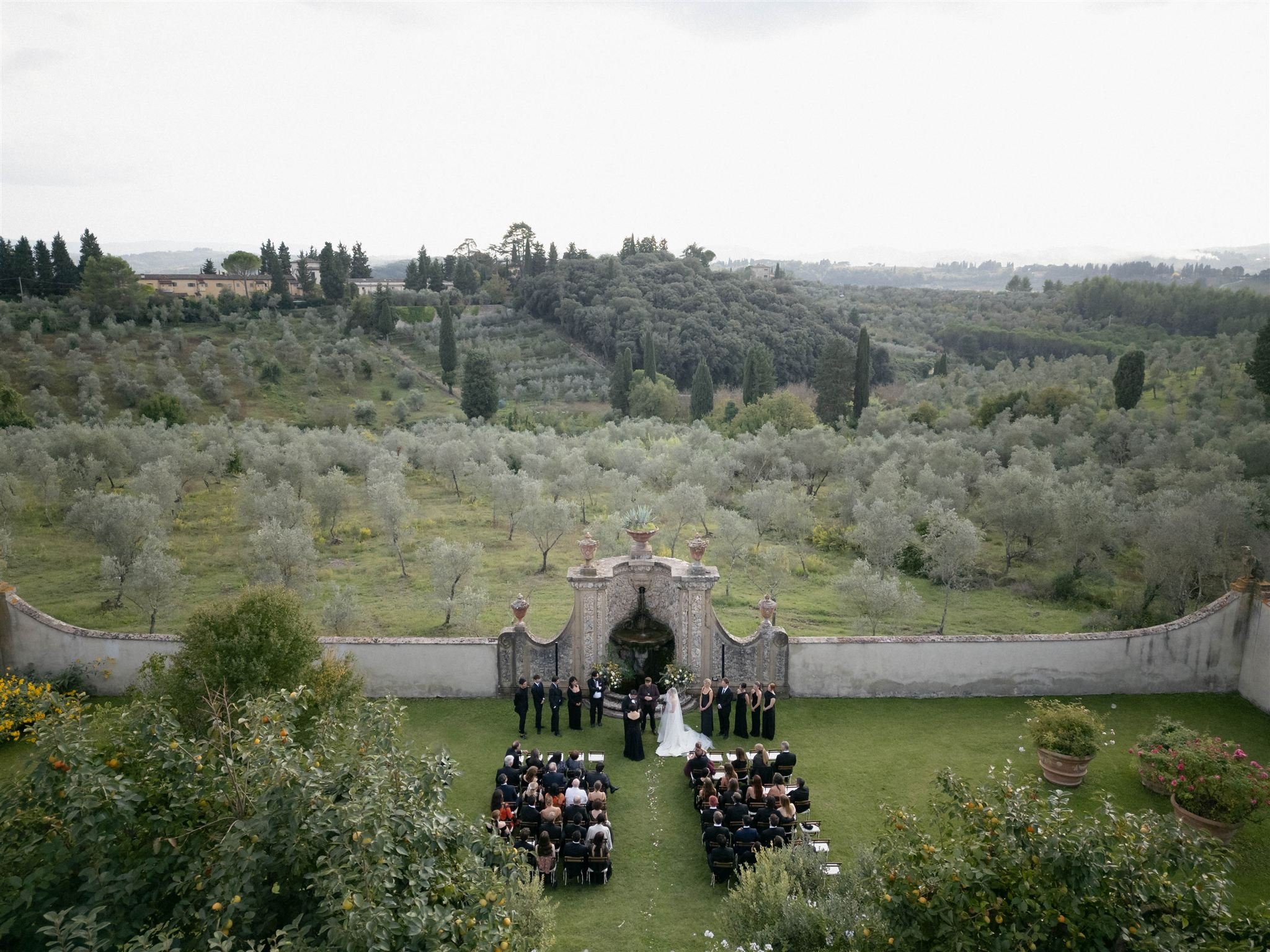 Vineyard Wedding Ceremony on a wedding day at Villa Medicea Di Lilliano in Tuscany, Italy.