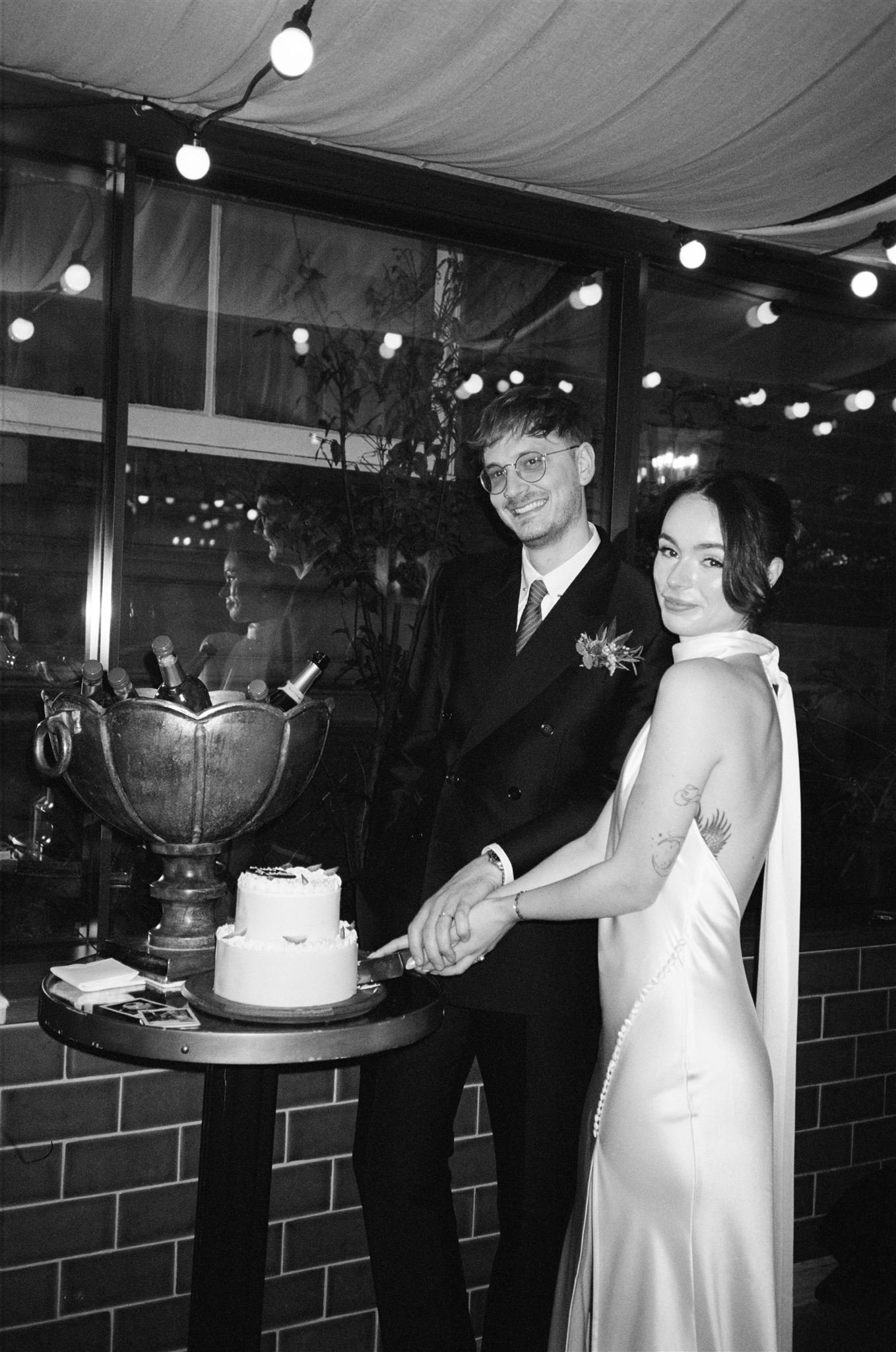 Cake Cutting at a Gleneagles Townhouse Hotel Wedding in Edinburgh, Scotland.