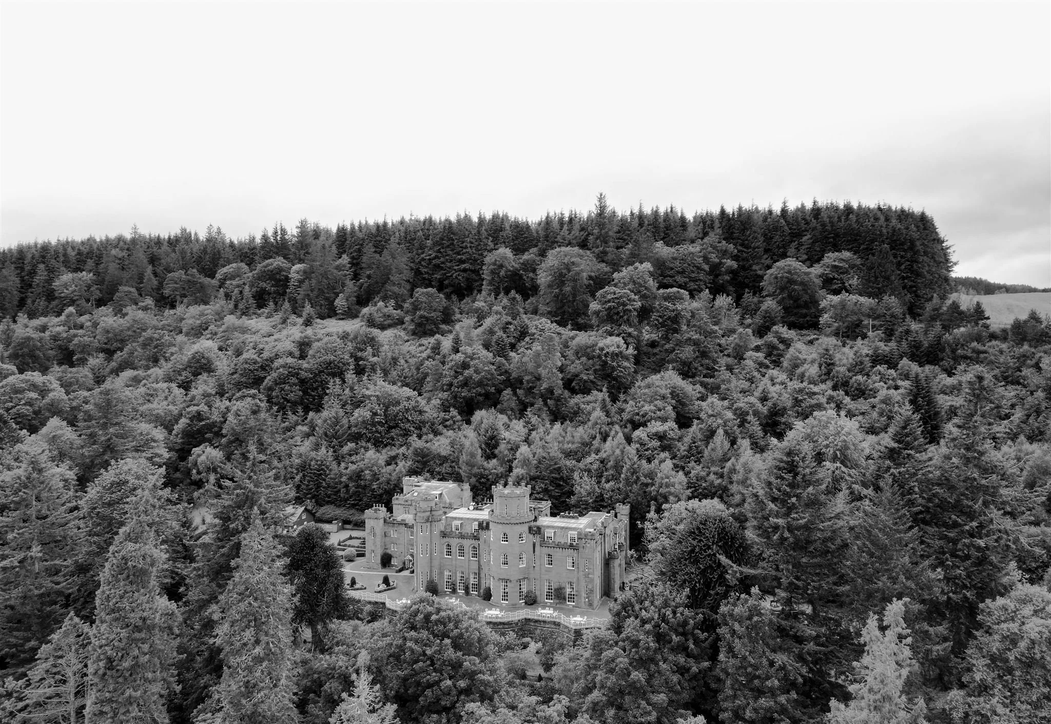A castle photo on a wedding day at Drumtochty Castle in Scotland.
