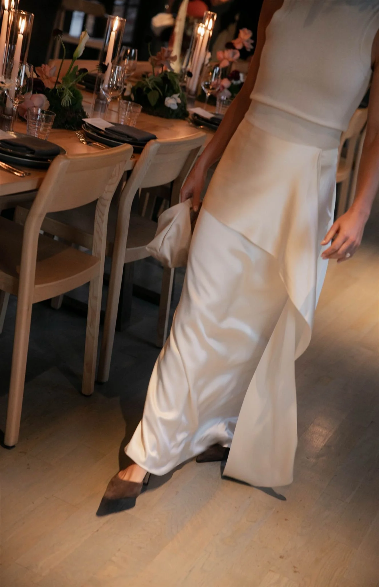 Fashion-forward bride wearing Attersee and Heirloome at a Maxwells Trading Chicago rehearsal dinner.