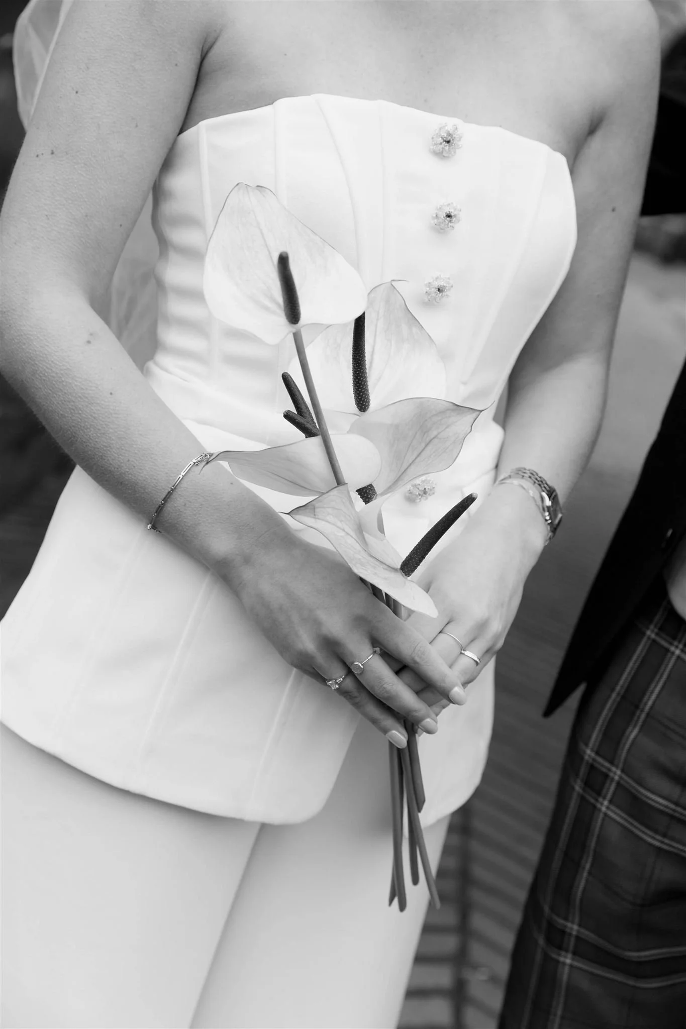 A bride and her bouquet on a Hawksmoor Edinburgh Wedding day in Edinburgh, Scotland.