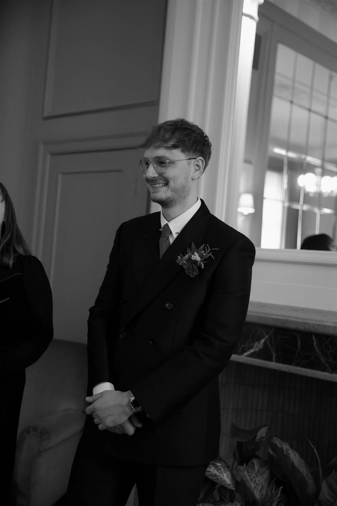 Groom on a wedding day at the Edinburgh Grand Hotel.