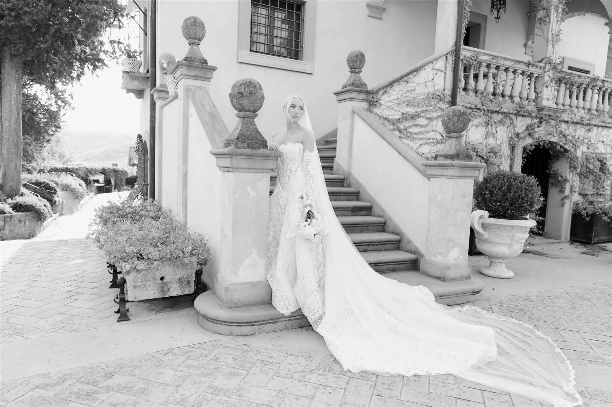 A bride on a wedding day at Tenuta Corbinaia Villa in Tuscany, Italy.