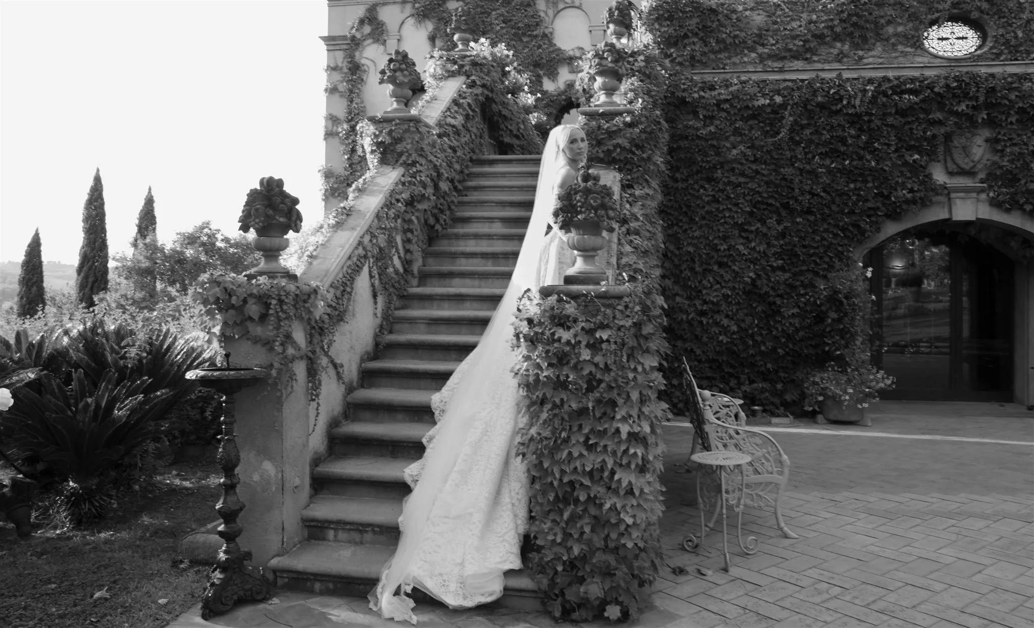 A bride on a wedding day at Tenuta Corbinaia Villa in Tuscany, Italy.