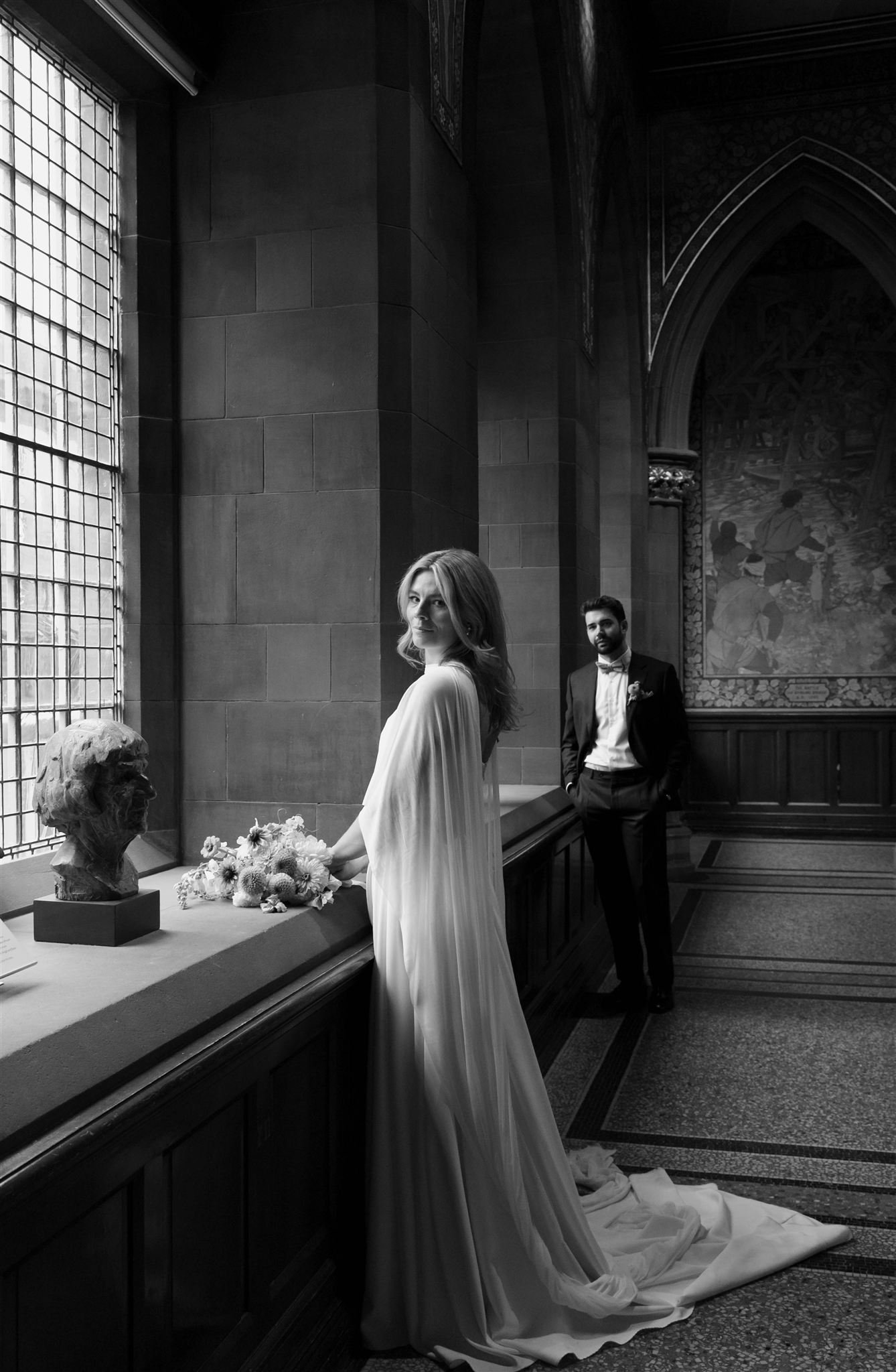 A wedding day at The Scottish National Portrait Gallery in Edinburgh, Scotland.