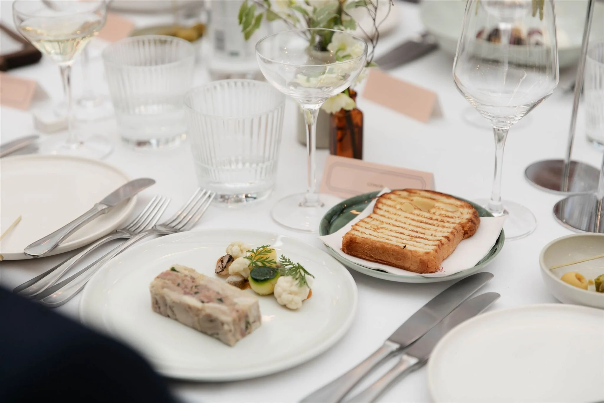 Wedding guest meal at a reception dinner at Gleneagles Townhouse in Edinburgh following an Edinburgh City Chambers ceremony.