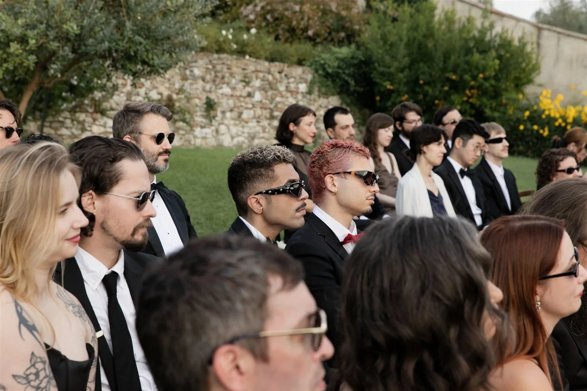 Garden Wedding Ceremony on a wedding day at Villa Medicea Di Lilliano in Tuscany, Italy.