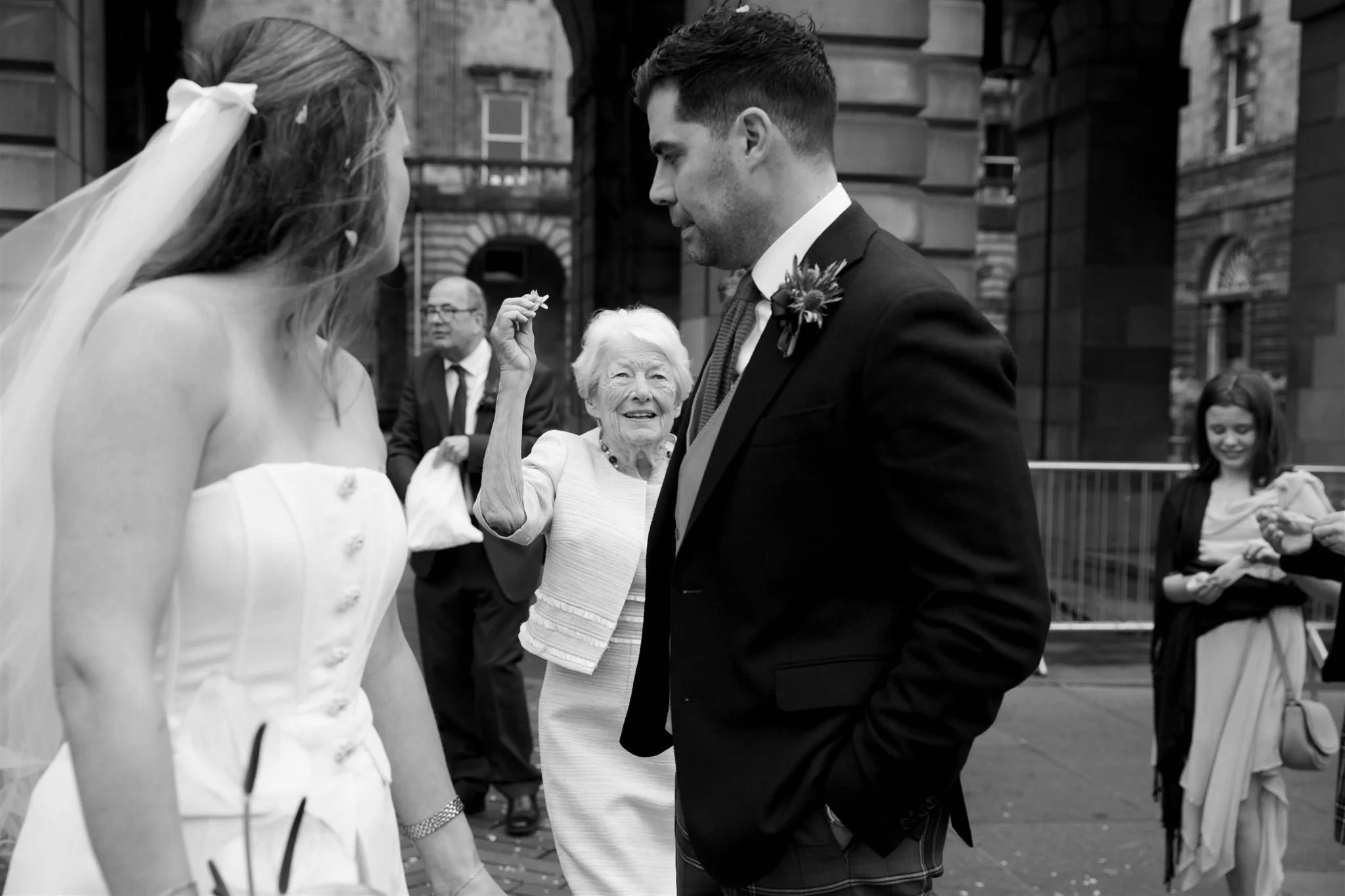 A grandmother on a Hawksmoor Edinburgh Wedding day in Edinburgh, Scotland.