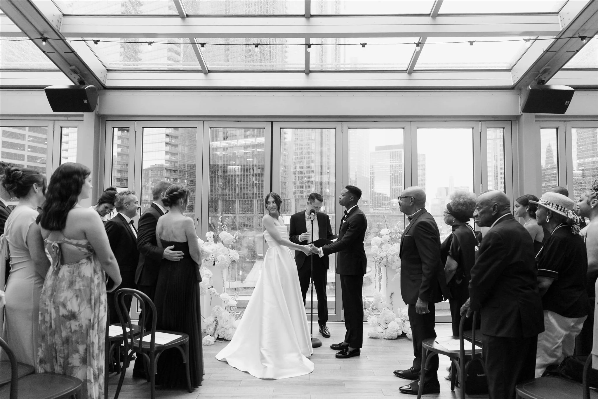 Rooftop wedding ceremony at Gibson's Italia on the Chicago River in Downtown Chicago.