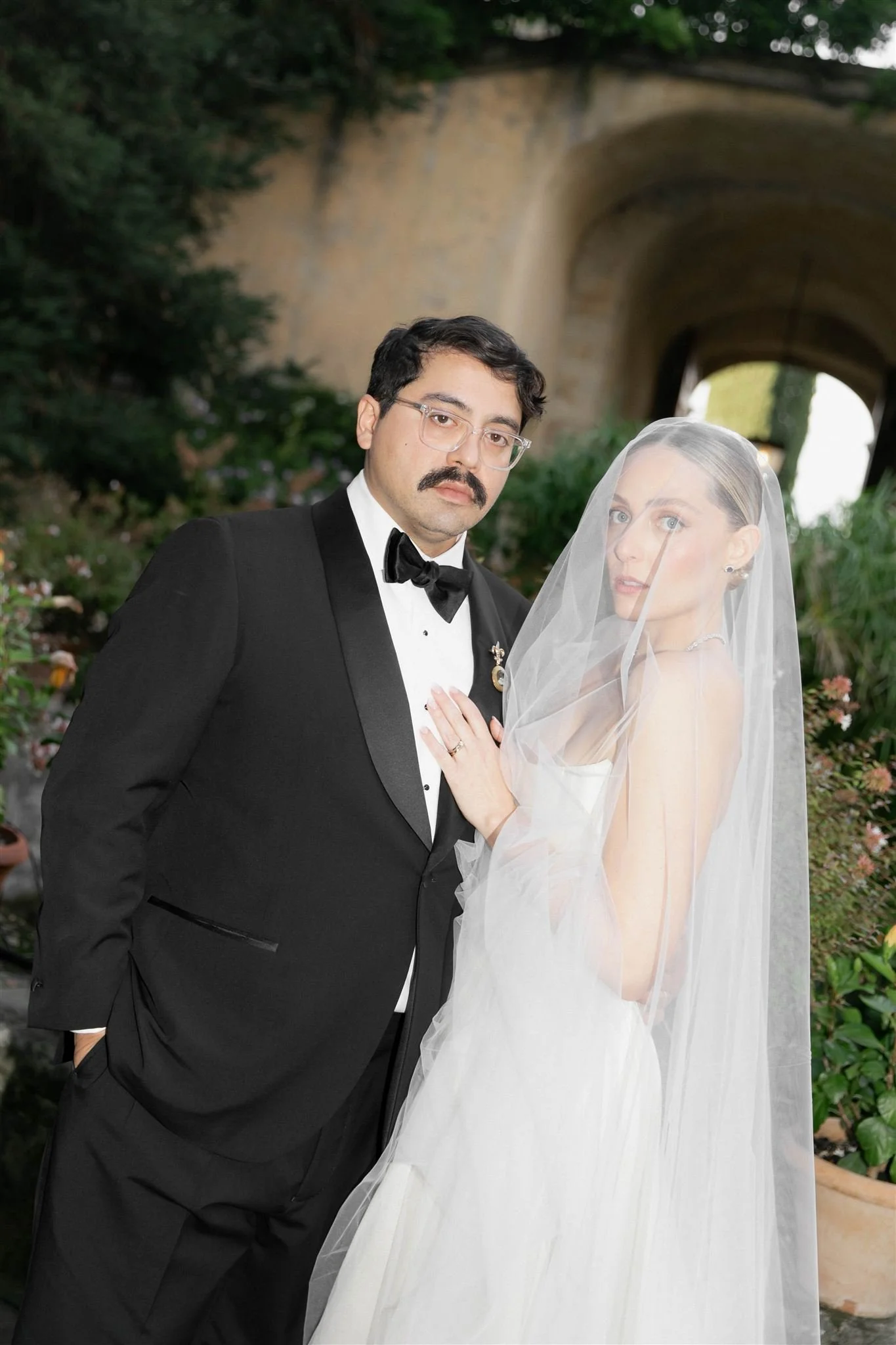 Bride and Groom on a wedding day at Villa Medicea Di Lilliano in Tuscany, Italy.