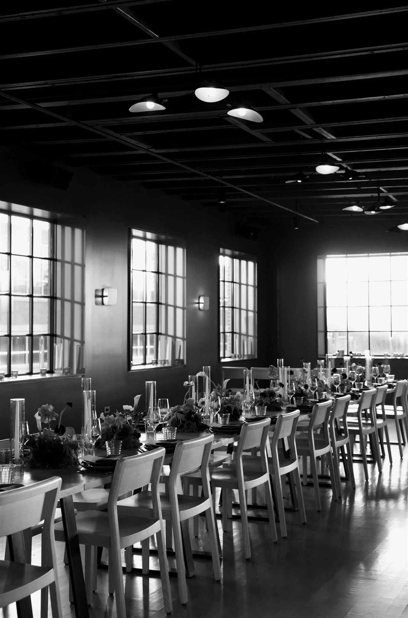 Downtown Chicago wedding rehearsal dinner with skyline views at Maxwells Trading.