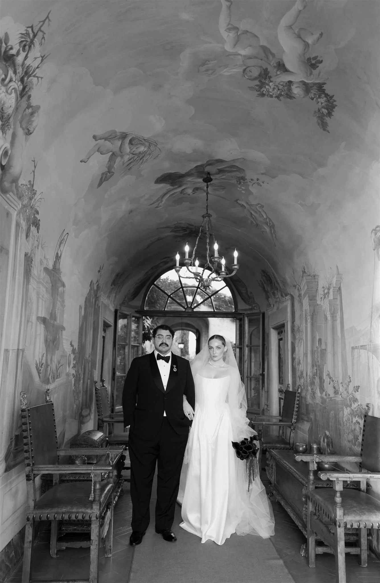 Bride and Groom on a wedding day at Villa Medicea Di Lilliano in Tuscany, Italy.