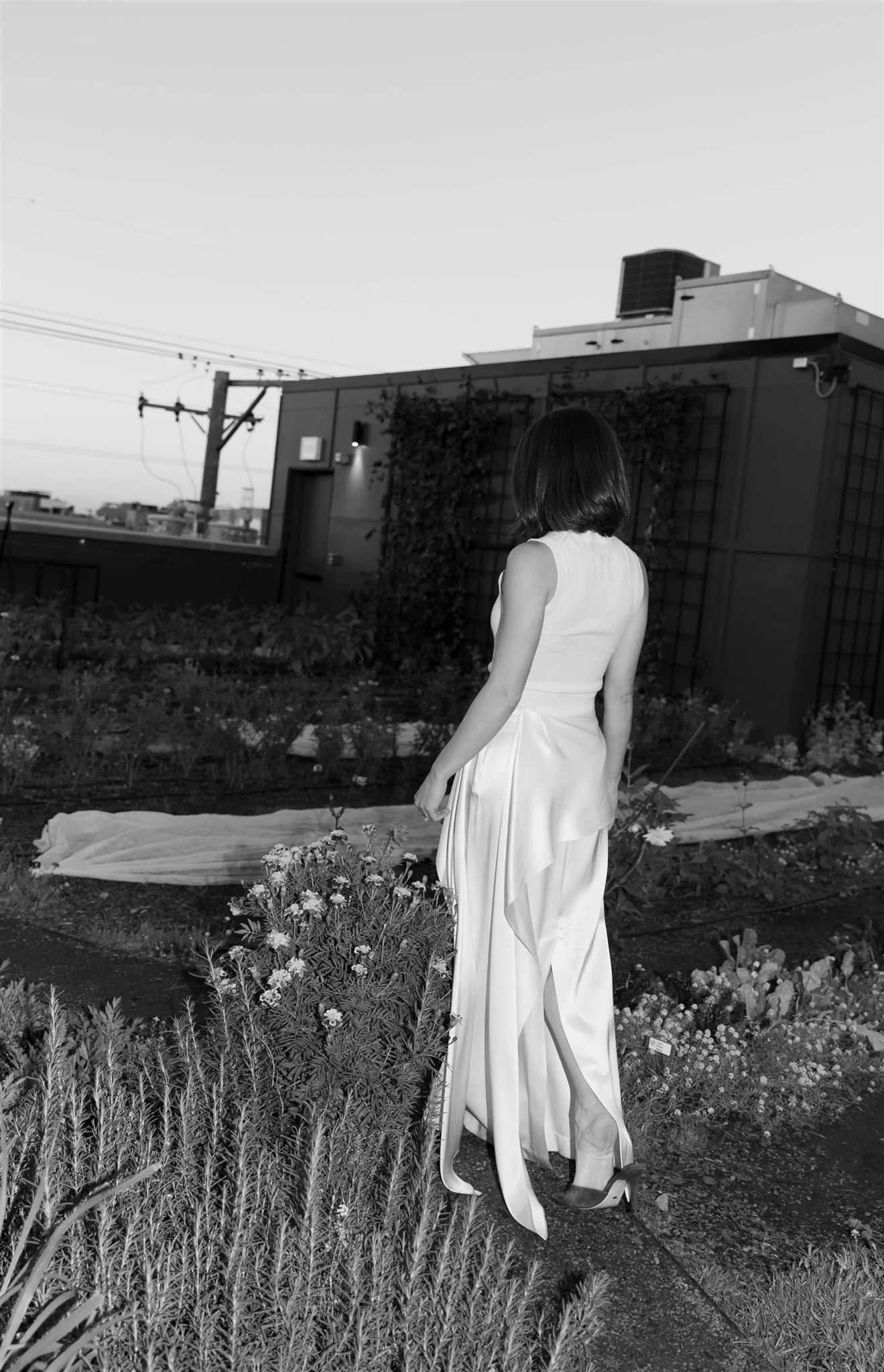 Maxwells Trading Chicago wedding rehearsal dinner with rooftop skyline portraits in downtown Chicago.