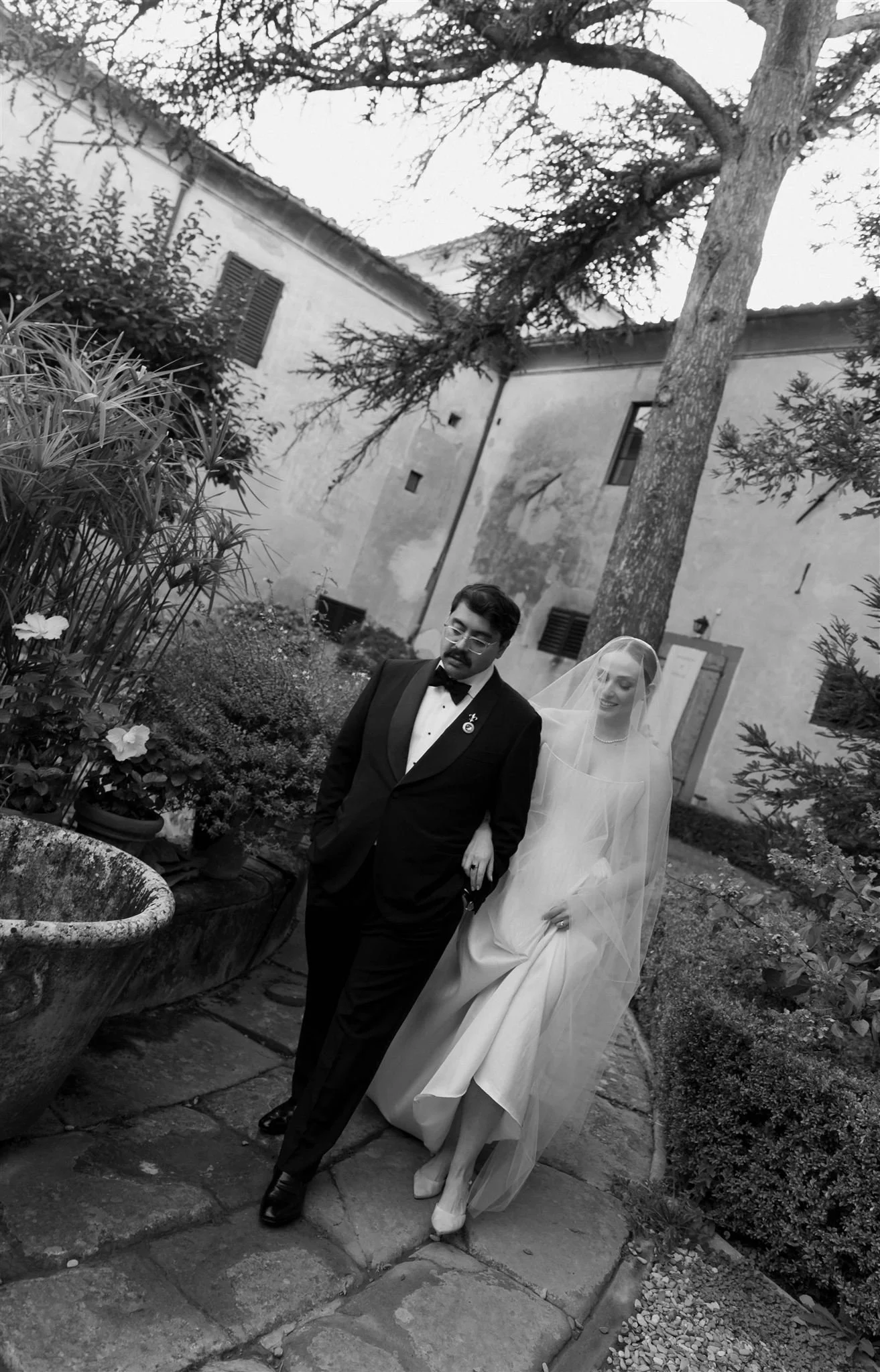 Bride and Groom on a wedding day at Villa Medicea Di Lilliano in Tuscany, Italy.