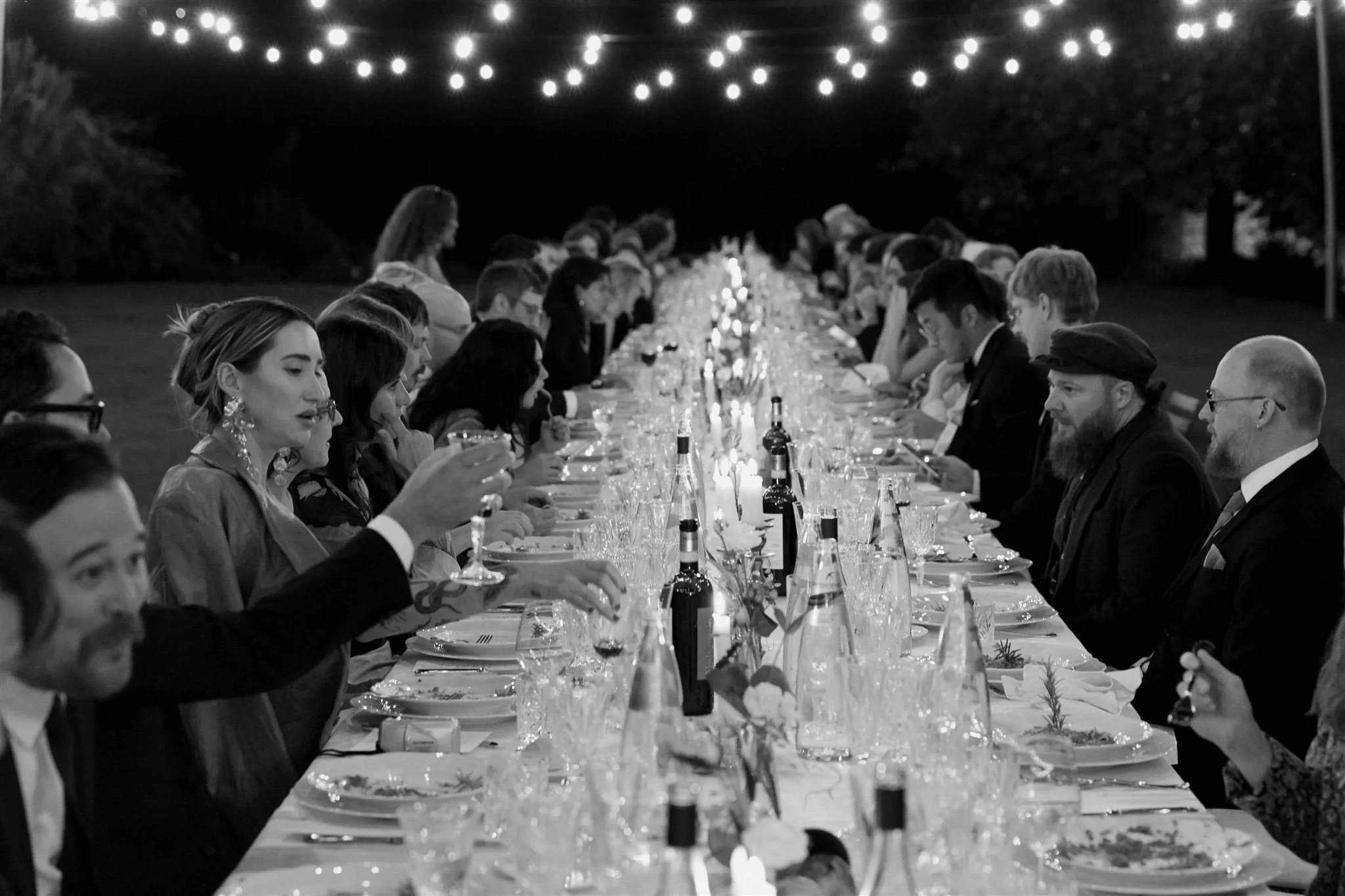 Garden wedding reception on a wedding day at Villa Medicea Di Lilliano in Tuscany, Italy.