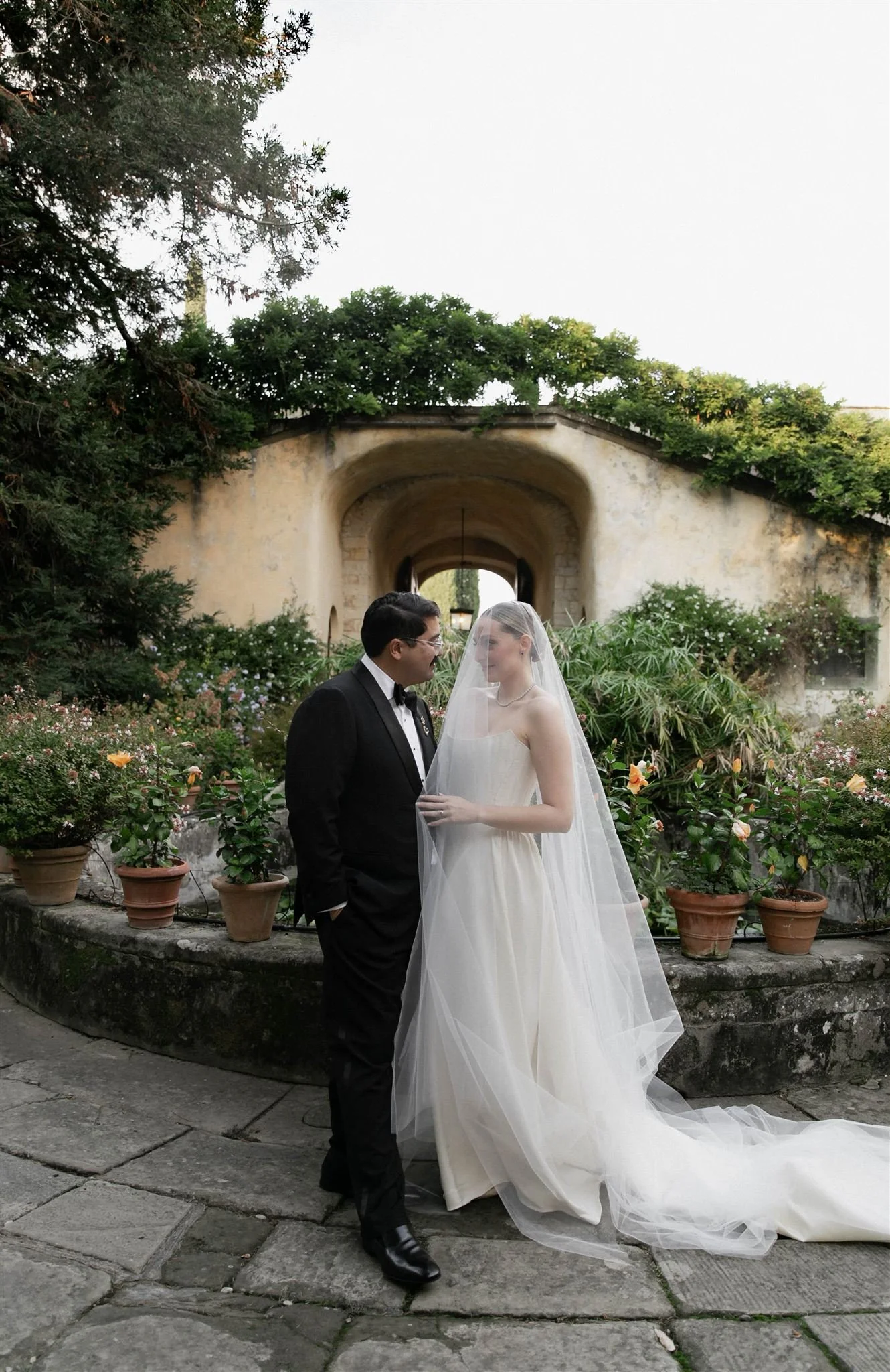 Garden Wedding Ceremony on a wedding day at Villa Medicea Di Lilliano in Tuscany, Italy.