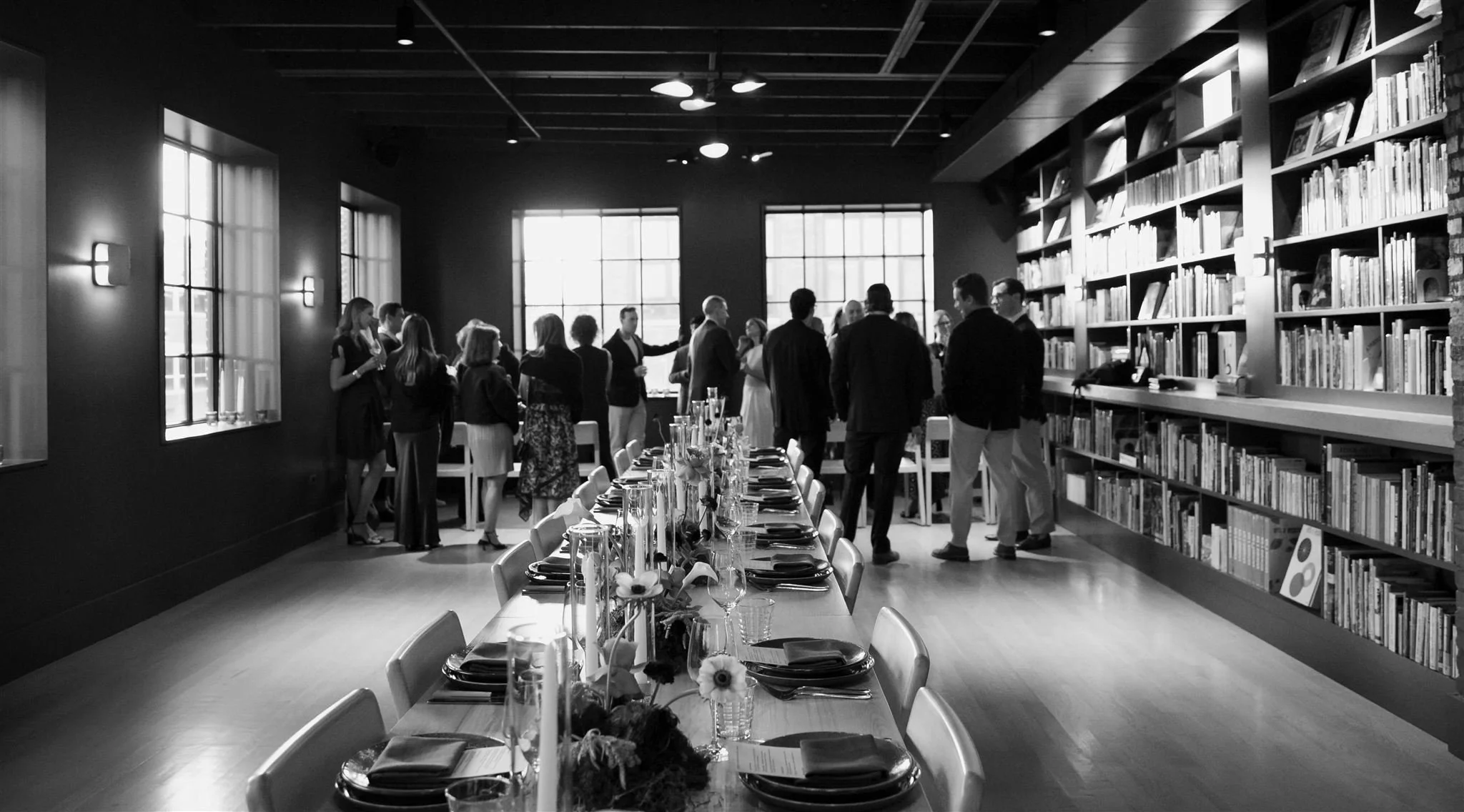 Downtown Chicago wedding rehearsal dinner with stunning florals at Maxwells Trading.