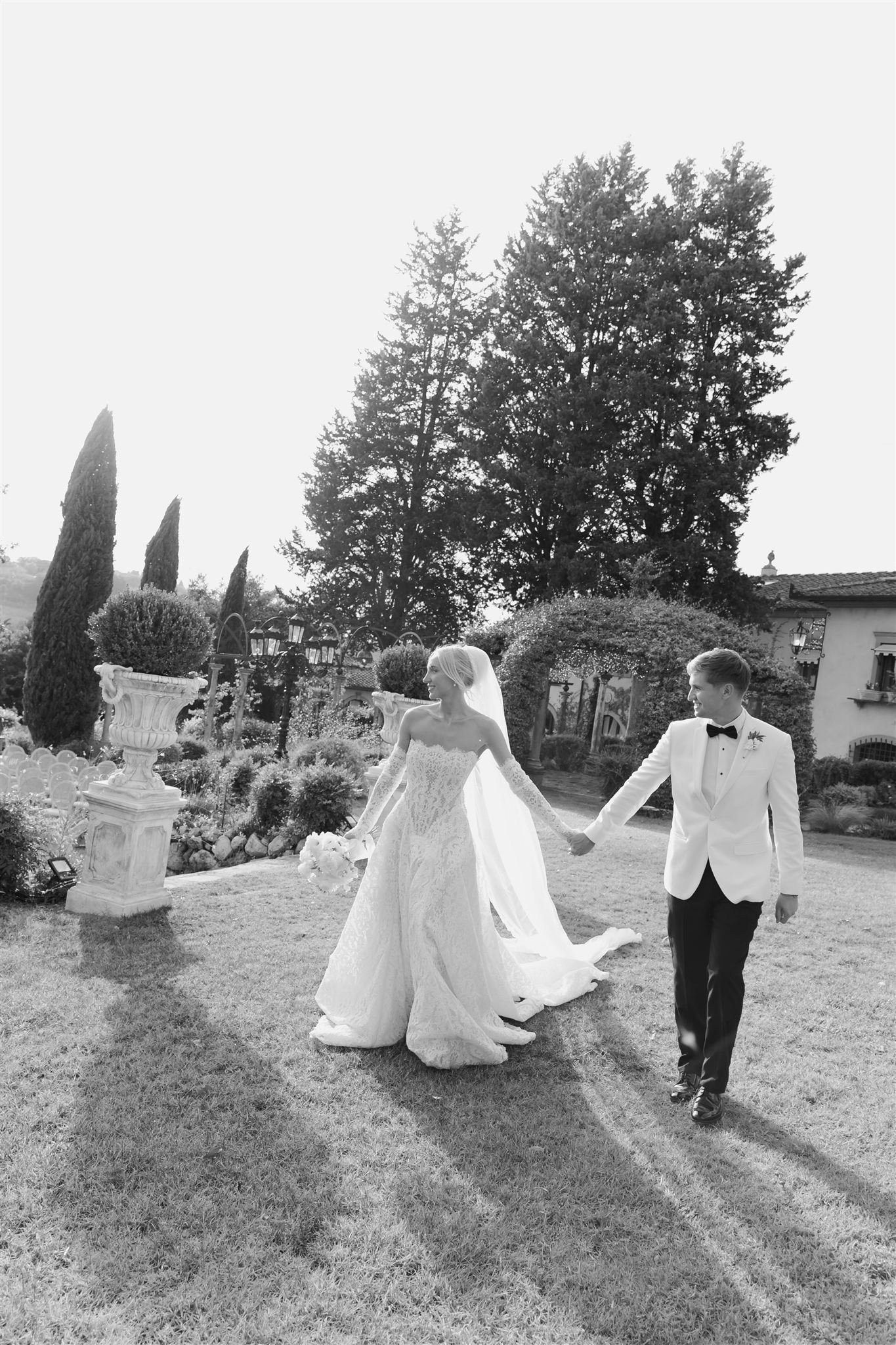 Bride and Groom on a wedding day at Tenuta Corbinaia Villa in Tuscany, Italy.