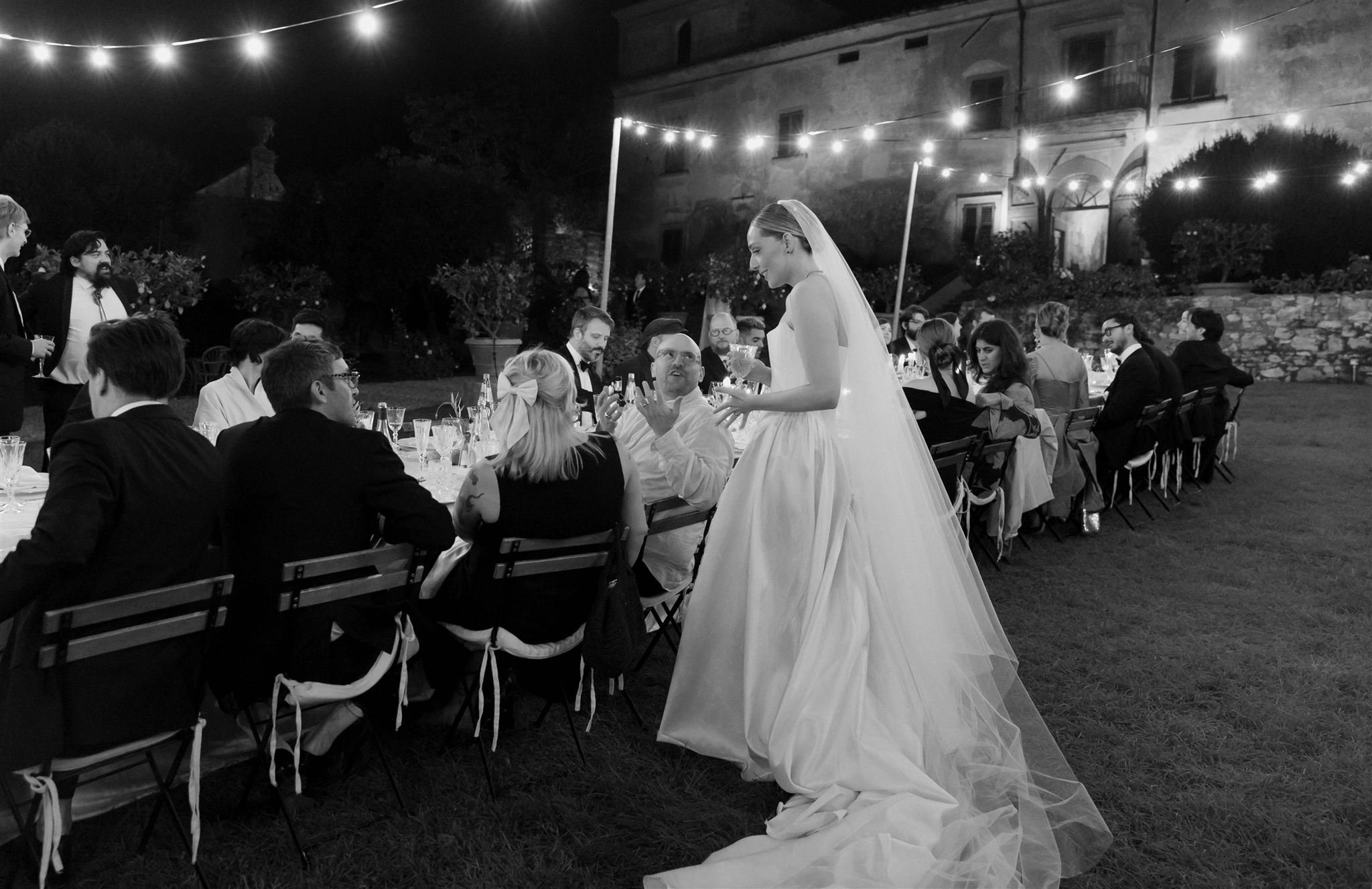Garden wedding reception on a wedding day at Villa Medicea Di Lilliano in Tuscany, Italy.
