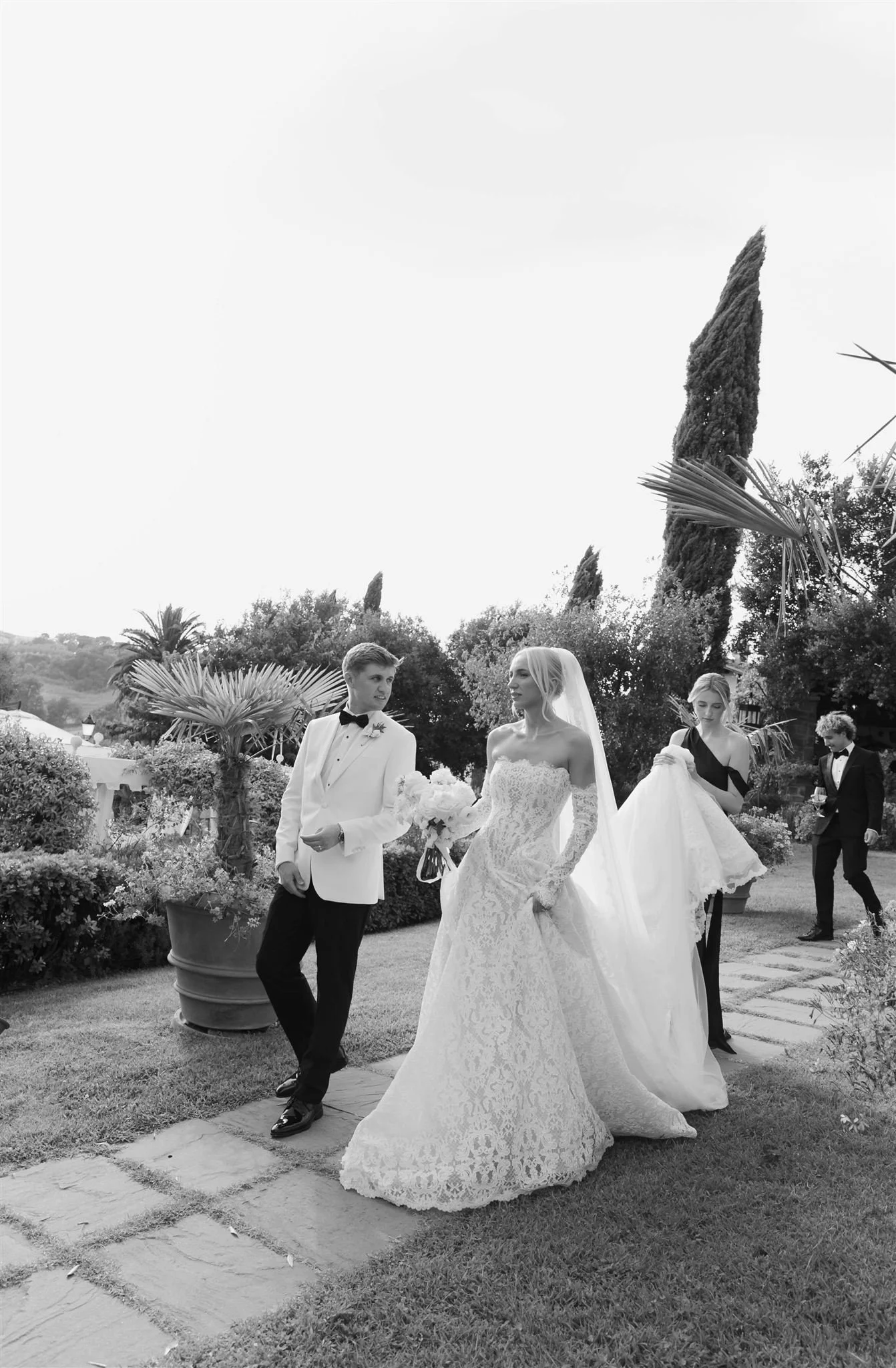 Bride and Groom on a wedding day at Tenuta Corbinaia Villa in Tuscany, Italy.