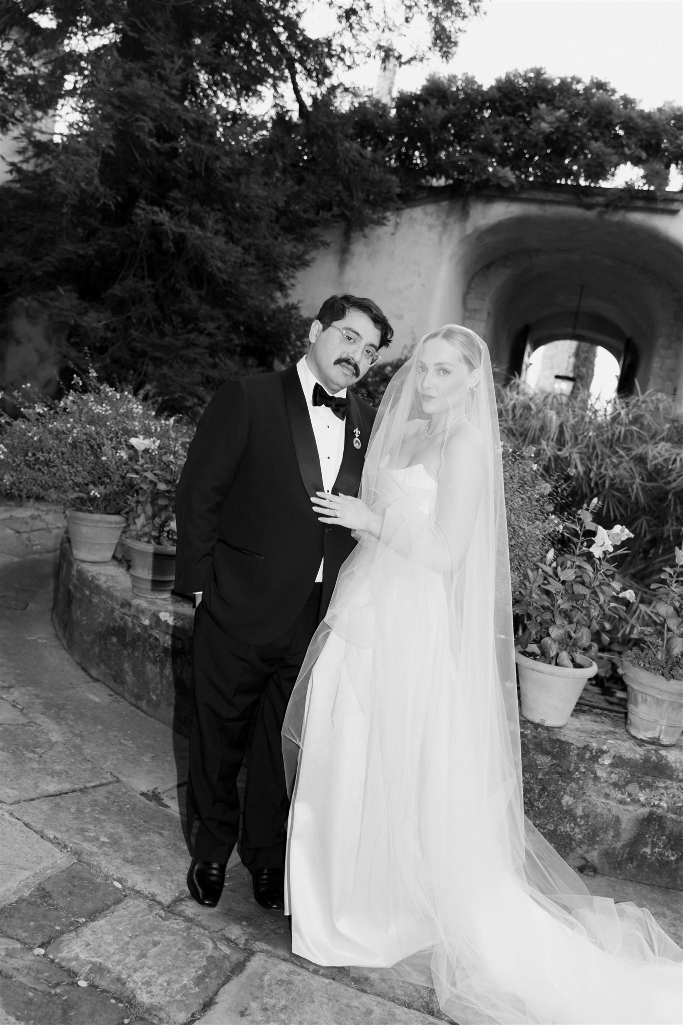 Bride and Groom on a wedding day at Villa Medicea Di Lilliano in Tuscany, Italy.