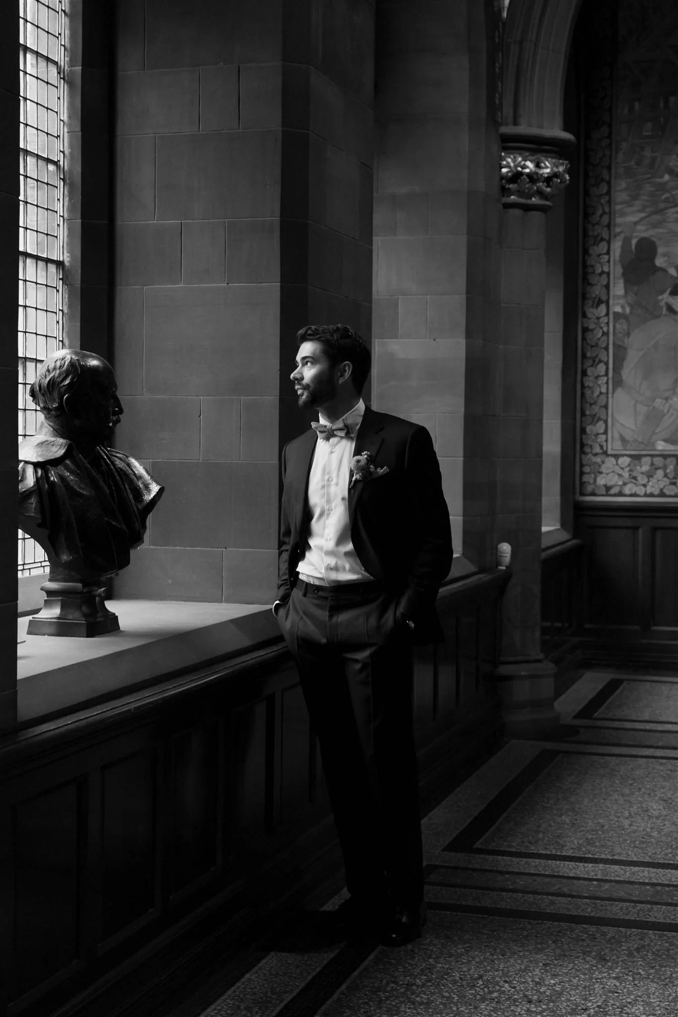 A wedding day at The Scottish National Portrait Gallery in Edinburgh, Scotland.