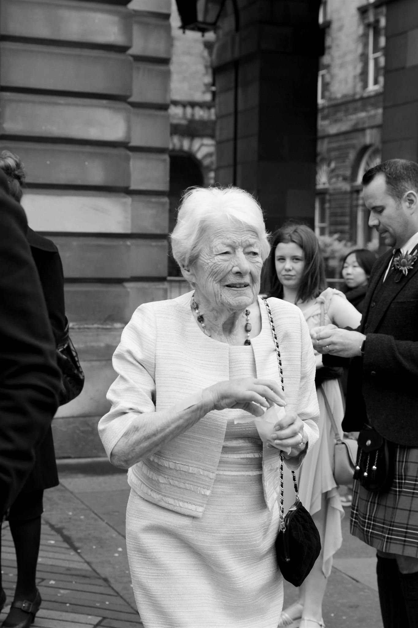 A grandma on a Hawksmoor Edinburgh Wedding day in Edinburgh, Scotland.
