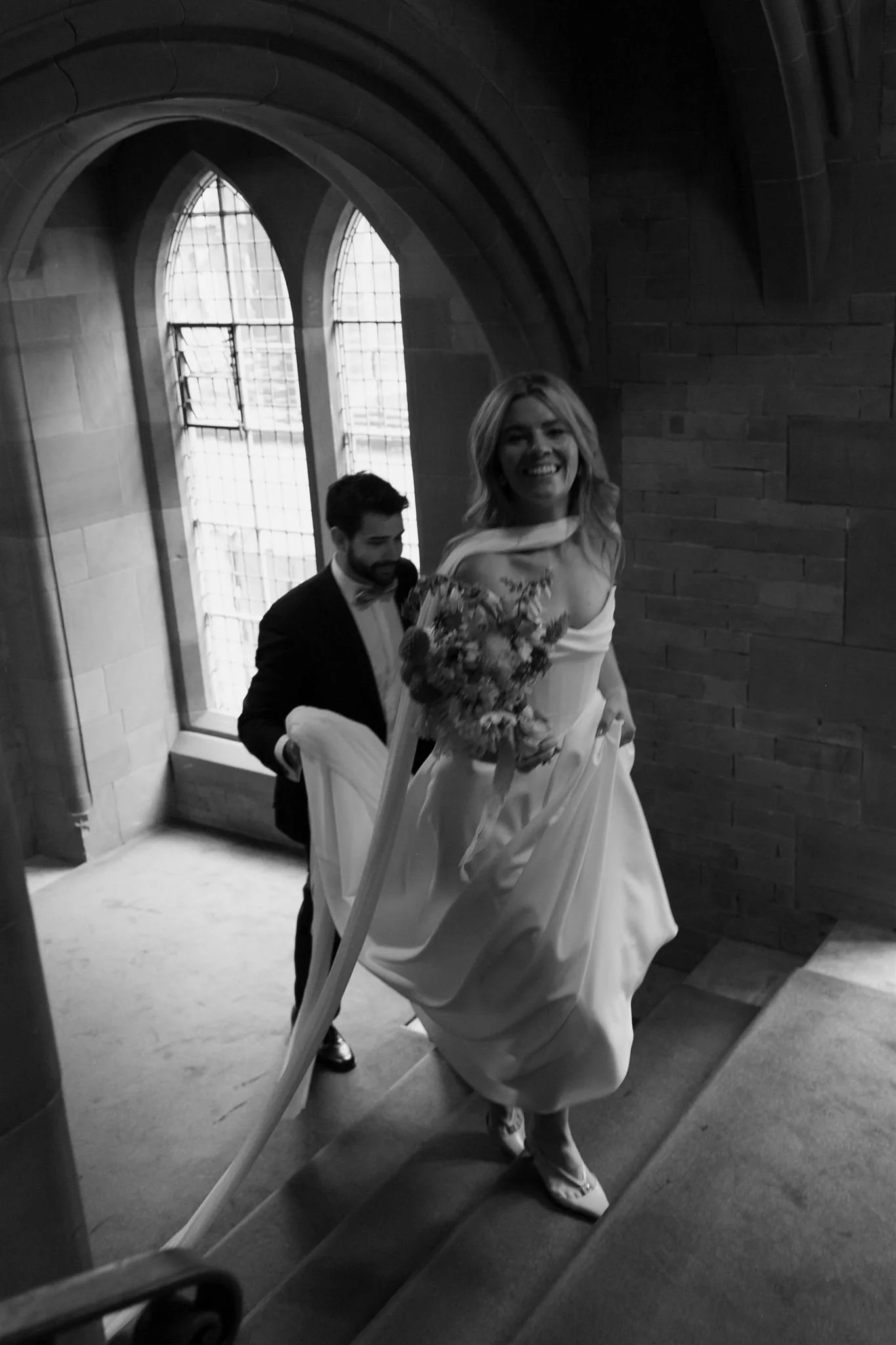 A wedding day at The Scottish National Portrait Gallery in Edinburgh, Scotland.