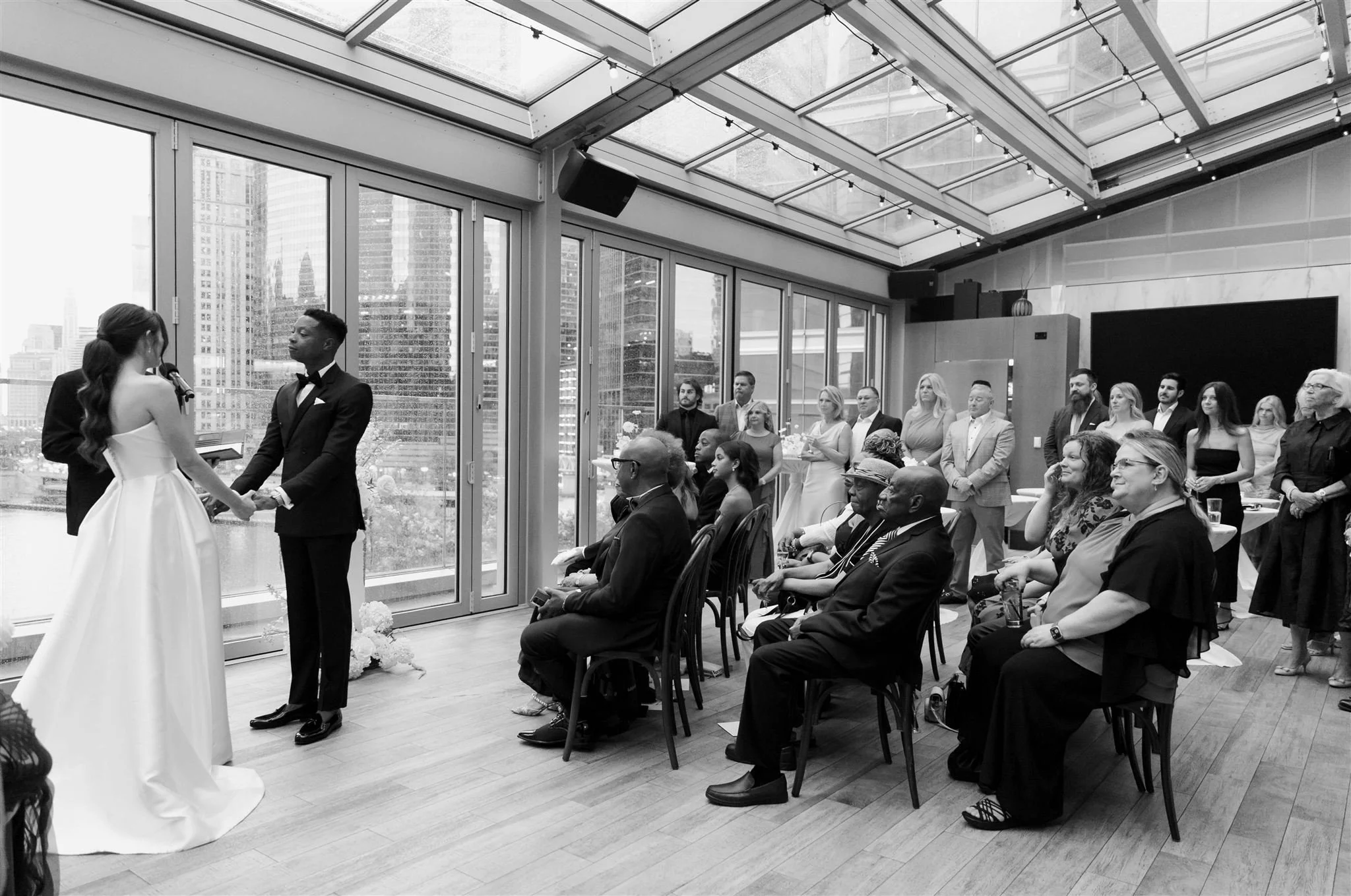 Rooftop wedding ceremony at Gibson's Italia on the Chicago River in Downtown Chicago.
