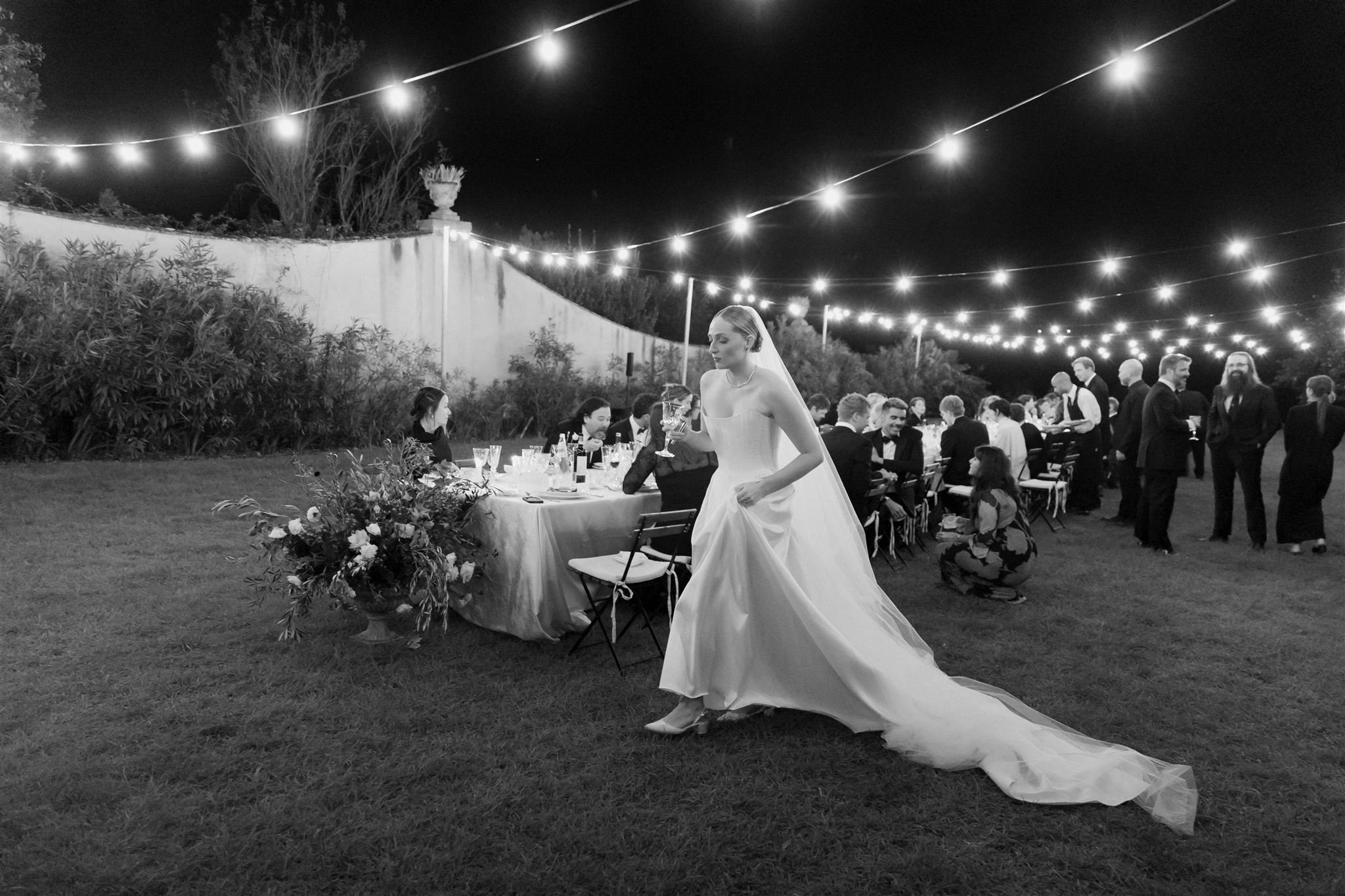 Garden wedding reception on a wedding day at Villa Medicea Di Lilliano in Tuscany, Italy.
