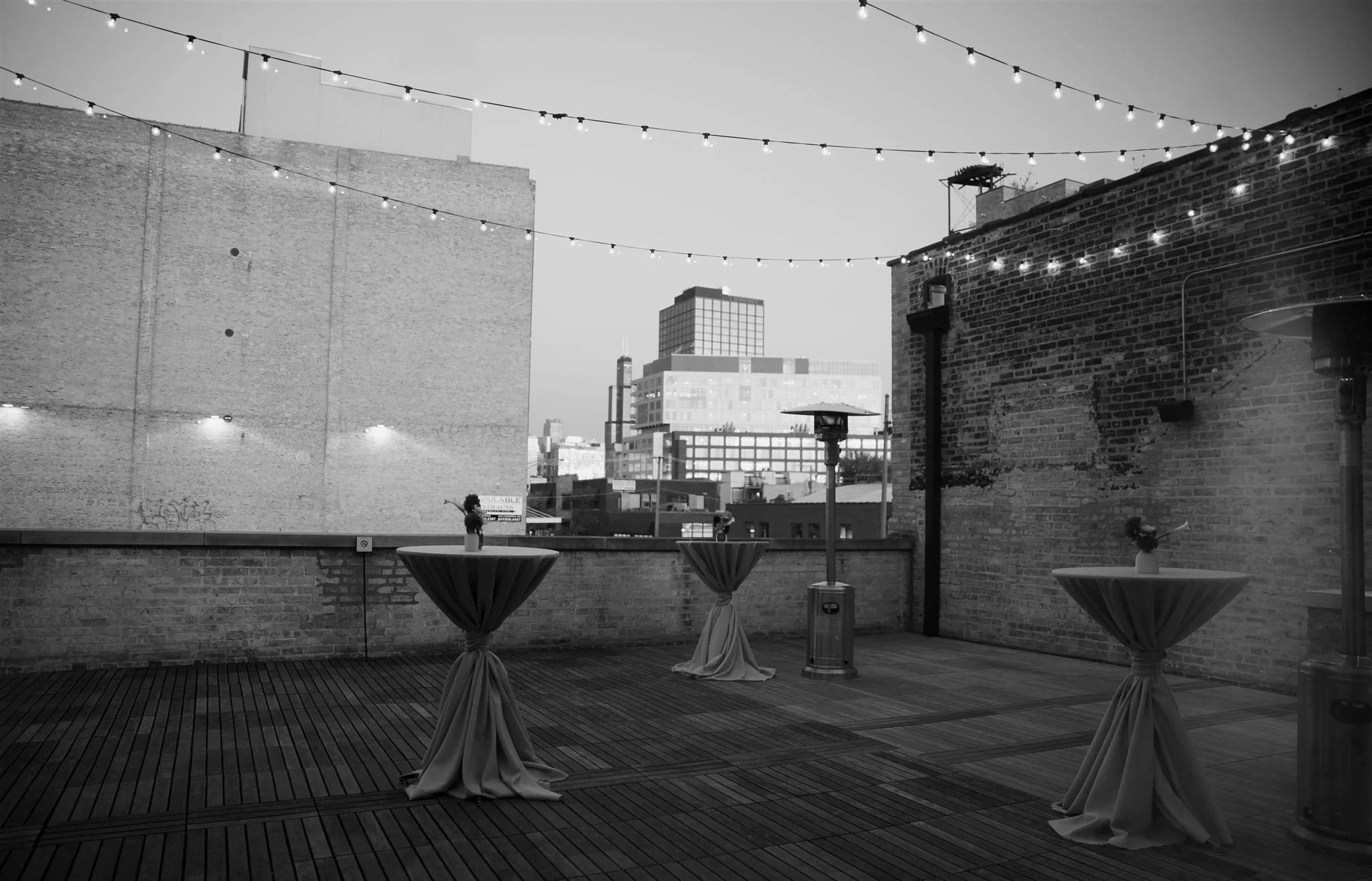 Intimate Maxwells Trading Chicago wedding venue with private rooftop terrace.