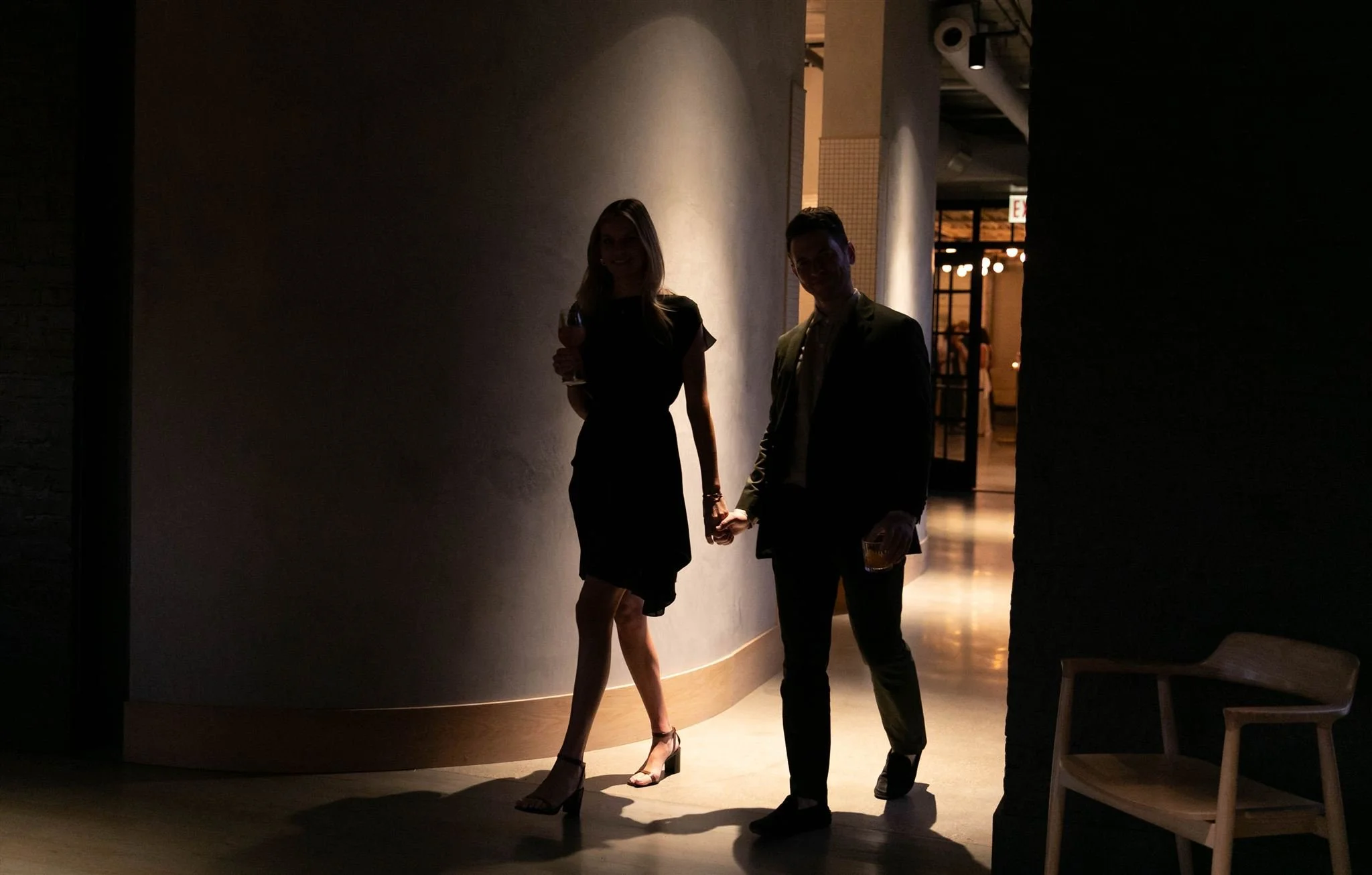 Guests dining during an intimate Maxwells Trading Chicago wedding rehearsal dinner.