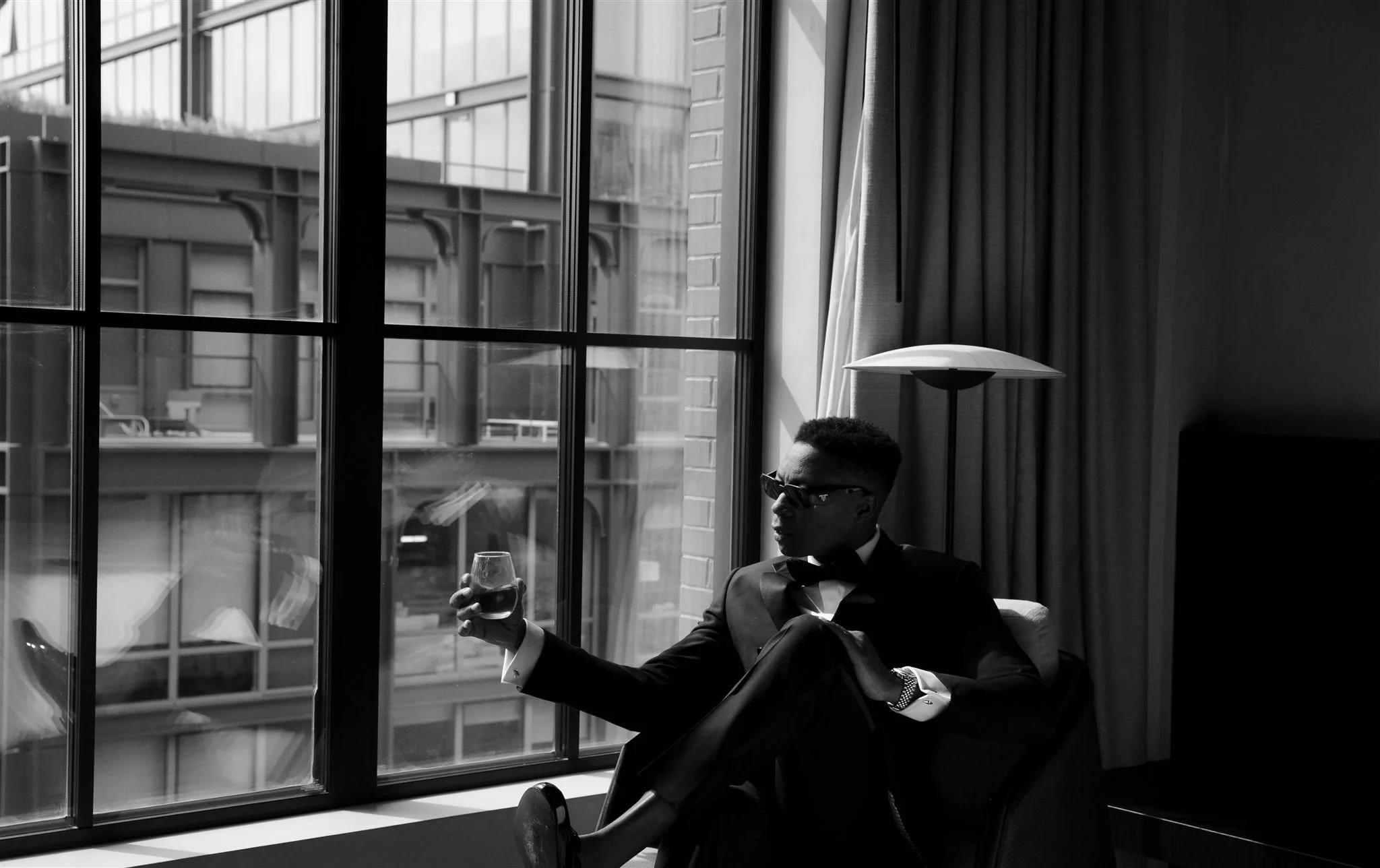 Groom at Nobu Hotel on his wedding day in Chicago.