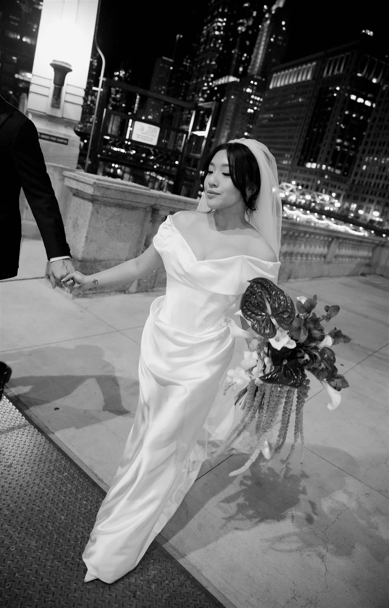 Bride in Downtown Chicago on her wedding day.