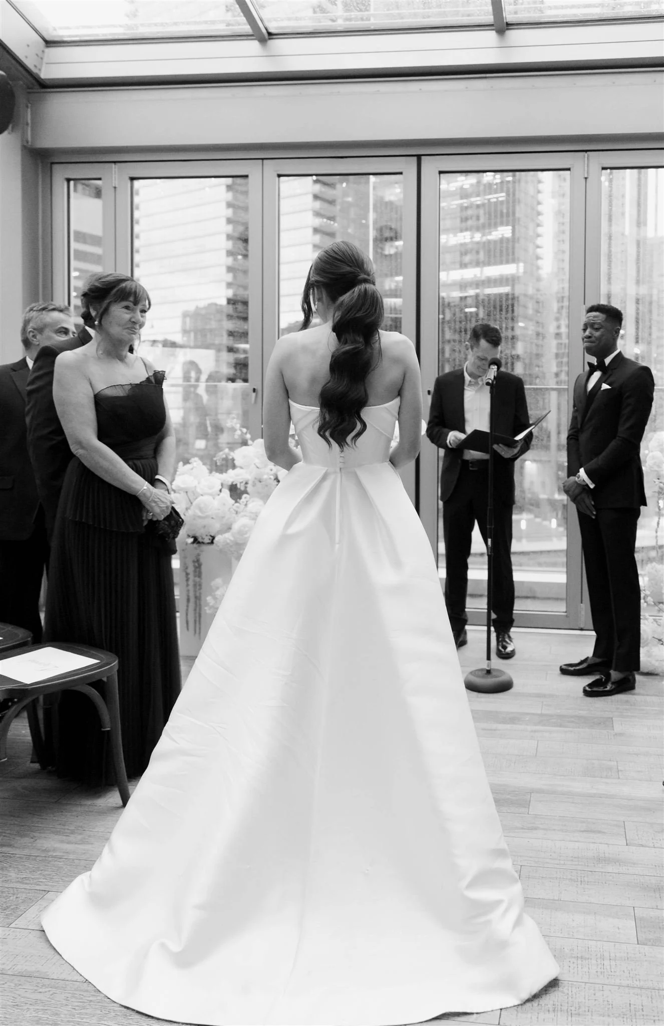 Rooftop wedding ceremony at Gibson's Italia on the Chicago River in Downtown Chicago.