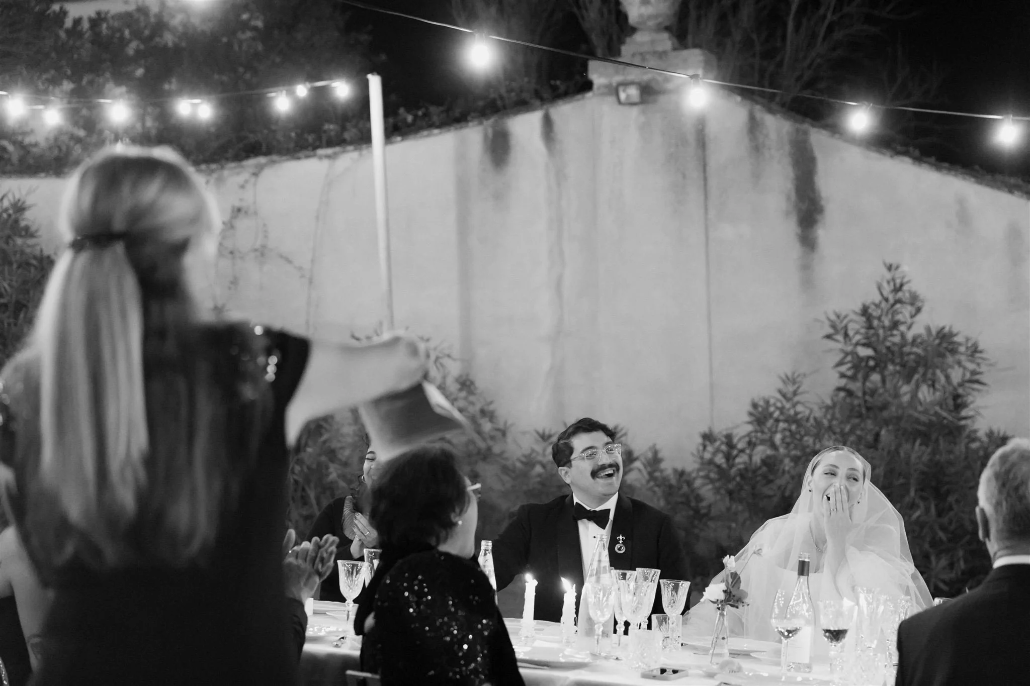 Garden wedding reception on a wedding day at Villa Medicea Di Lilliano in Tuscany, Italy.