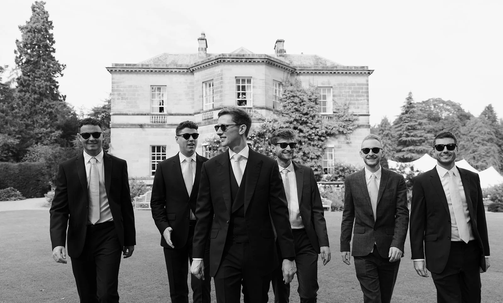 Groomsmen photos at Middleton Lodge Estate on a wedding day photos in North Yorkshire.