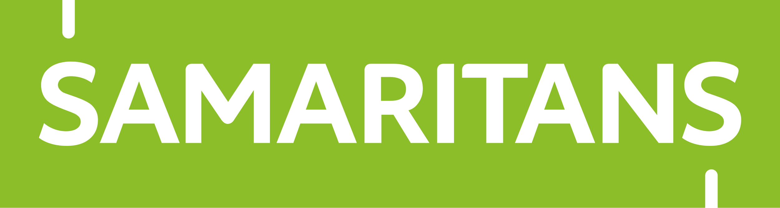 Green background banner with the text 'SAMARITANS' in white, bold capital letters.