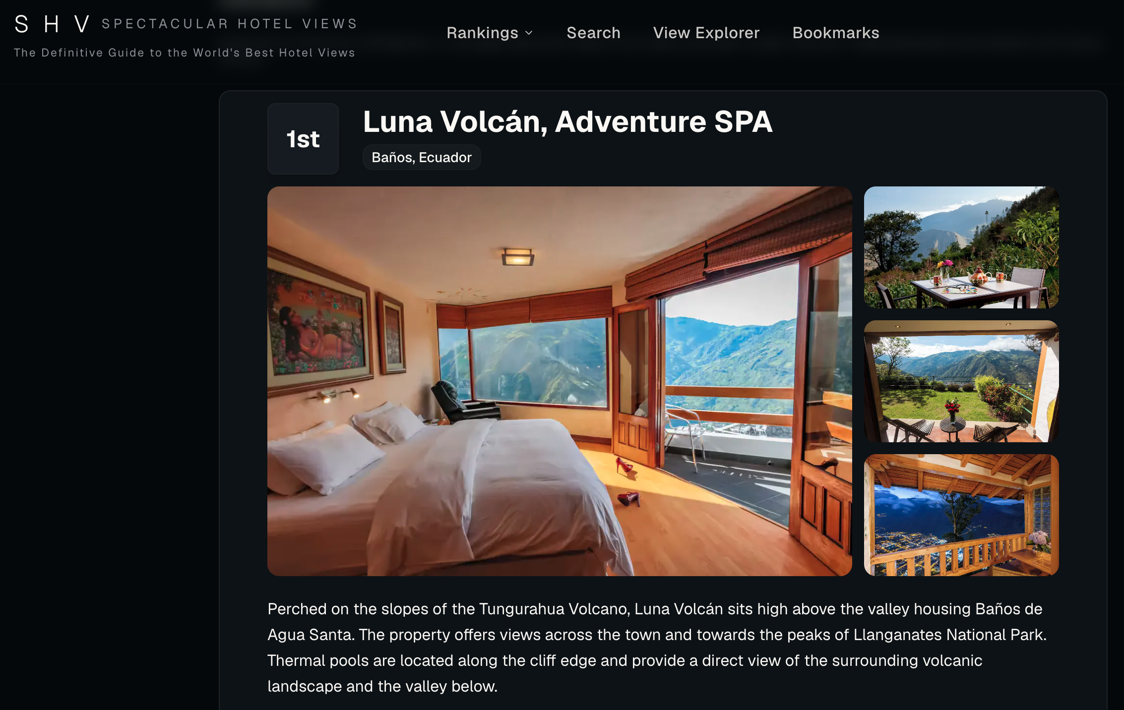 Luna Volcán Ecuador's #1 hotel thanks to its spectacular views