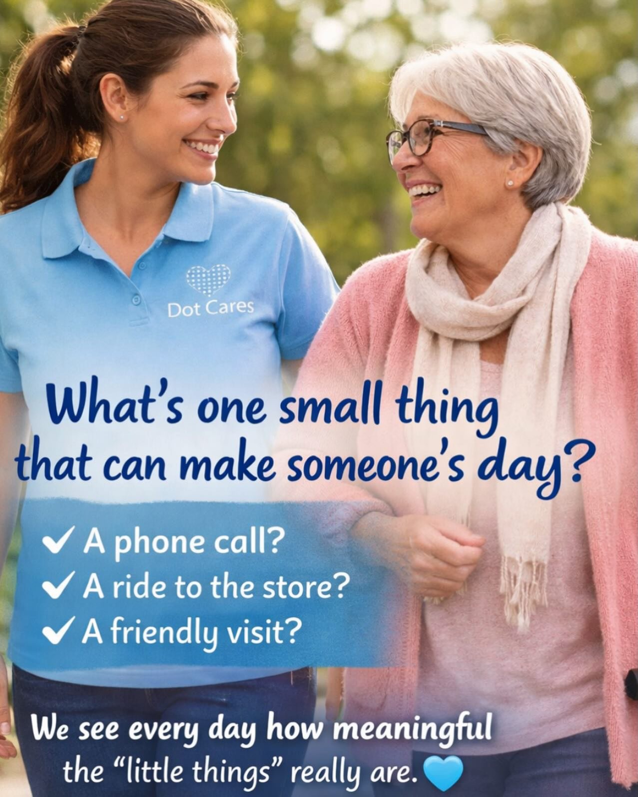 At Dot Cares, we see every day how meaningful these simple moments can be. Thoughtful, consistent support helps seniors remain independent, connected, and supported in their daily lives. If you or a loved one could benefit from a little extra support