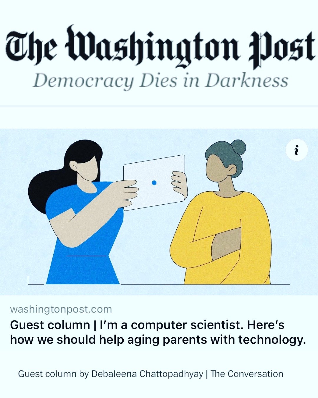 A very interesting @washingtonpost article that highlights the growing role of AI in everyday life &mdash; and how it&rsquo;s affecting caregivers and older adults. As technology becomes smarter, it can also become more complex, creating challenges f